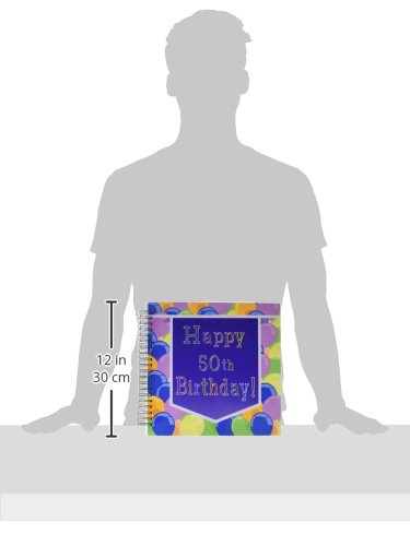 3dRose Happy 50th Birthday Memory Book - 12x12 Inch Scrapbook with Balloons & Purple Banner Design - Perfect for Anniversary Gifts, Photo Albums & Keepsakes