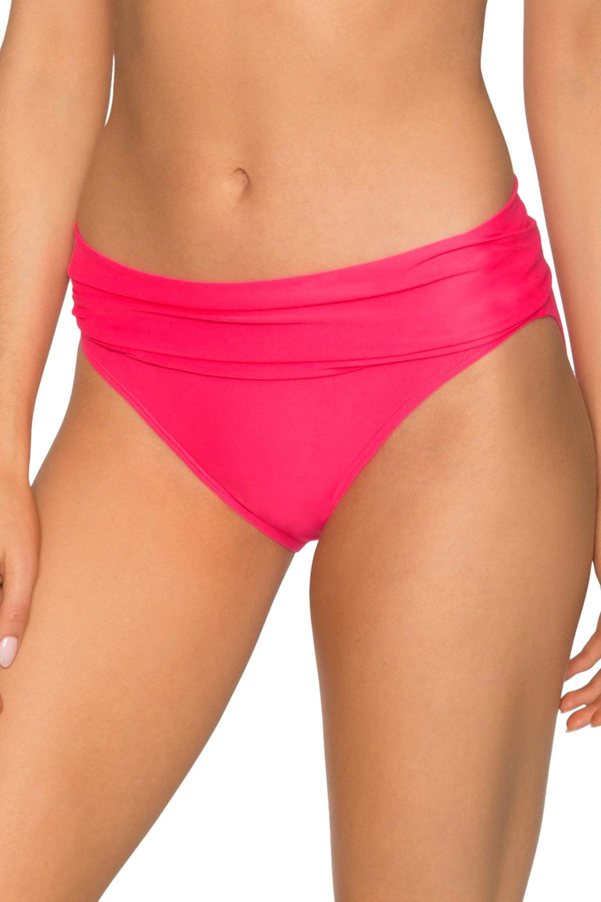 Sunsets Women's Unforgettable Shirred Band Bikini Bottom Swimsuit - High Waisted Retro Swimwear for Beach Vacation & Pool Party