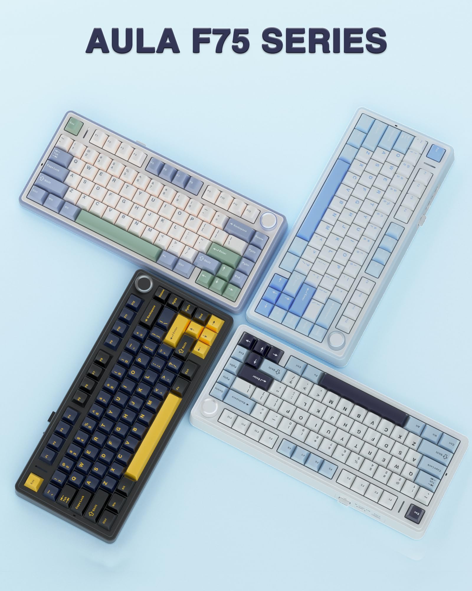 AULA F75 75% Wireless Mechanical Keyboard - RGB Backlit, Hot Swappable, Greywood Switches for Gaming & Typing (Sea Salt Blue)