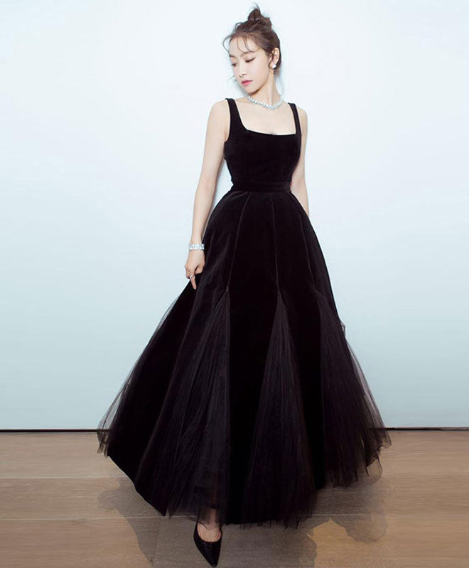 Elegant Black Velvet Tulle Tea Length Prom Dress - Formal Evening Gown for Homecoming, Quinceañera & Special Occasions | Perfect for Dances, Weddings & Cocktail Parties