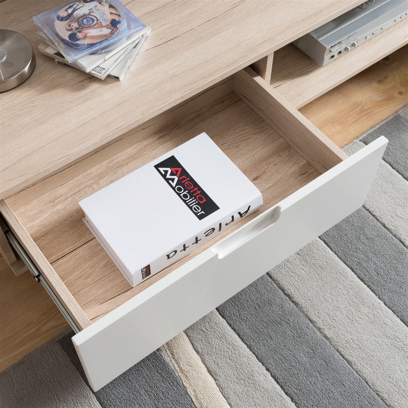 NOVA LL Entertainment Unit - Solid Oak TV Stand with Storage Shelves by Tauris - Perfect for Living Room, Home Theater & Media Organization