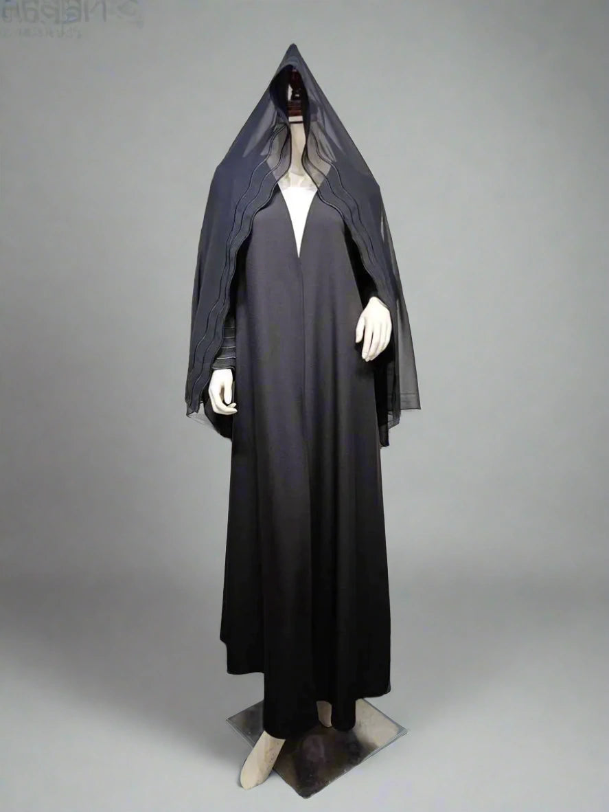 2 Piece Set Women's Embroidery Cardigan & Open Abaya Dress with Hijab Scarf - Modest Muslim Fashion for Prayer, Eid, and Special Occasions
