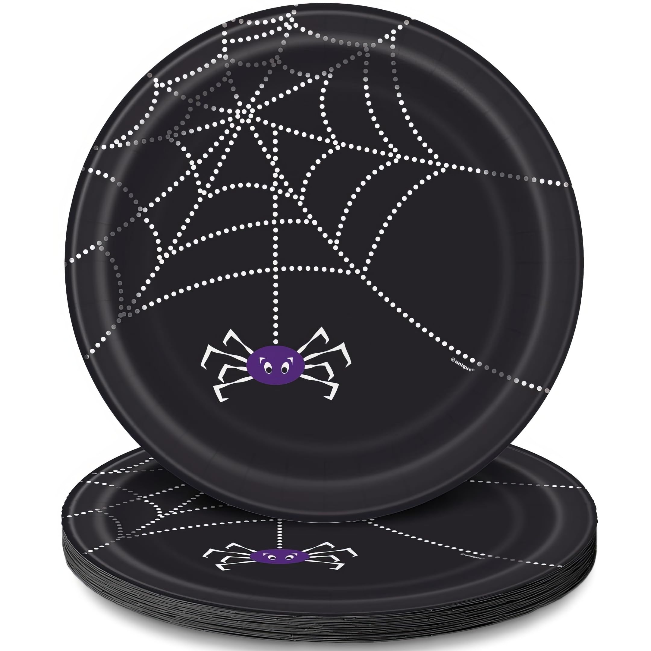 Spider Web Design 9-Inch Round Disposable Paper Dinner Plates - 8 Pack, Halloween Party Decorations for Themed Events, Home Decor, and Spooky Celebrations