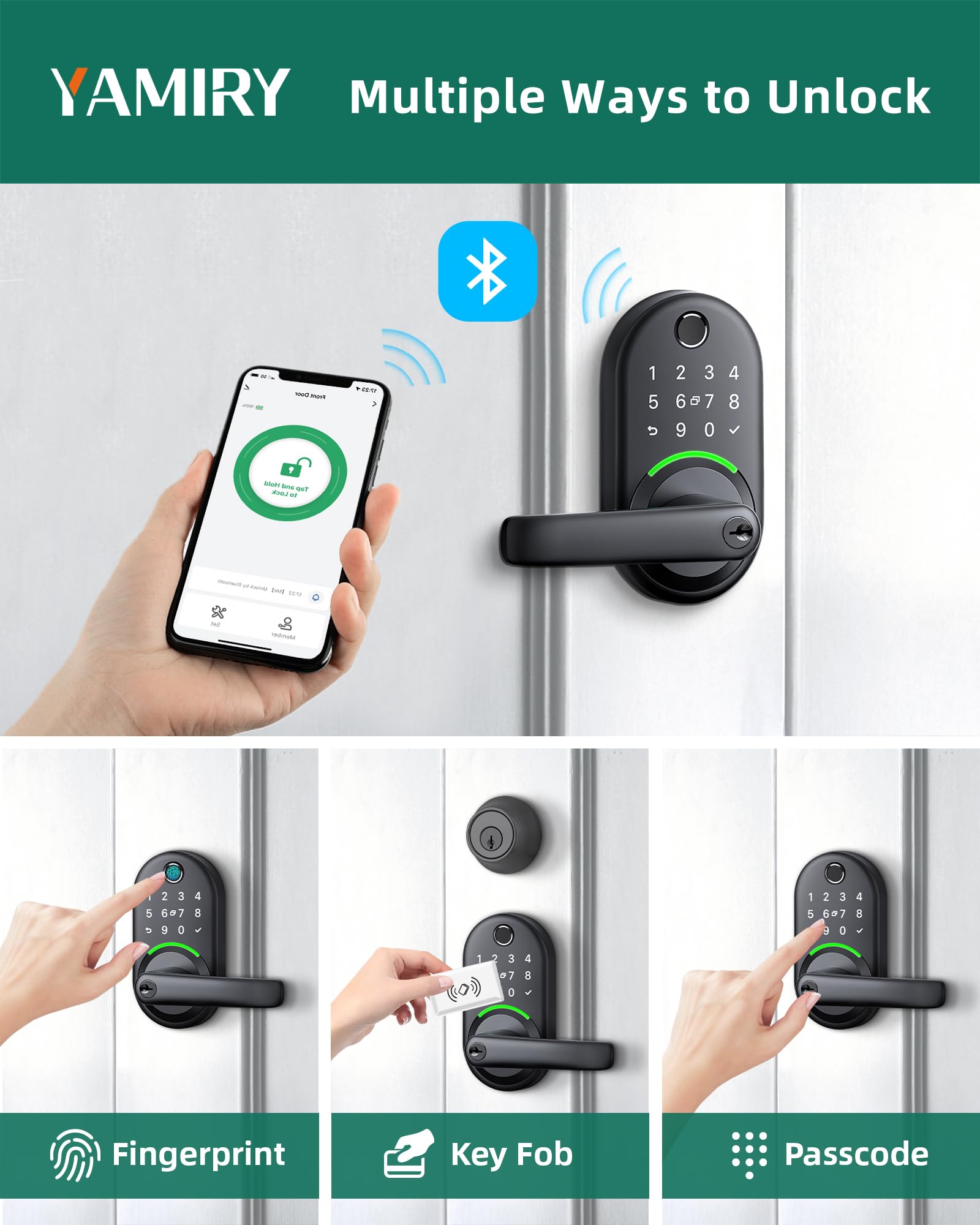 Yamiry Smart Door Handle Lock with Keypad & Fingerprint - Keyless Entry Digital Deadbolt for Front Door - APP Control & Remote Passcode Generation - Easy DIY Installation - Ideal for Homes, Apartments & Vacation Rentals