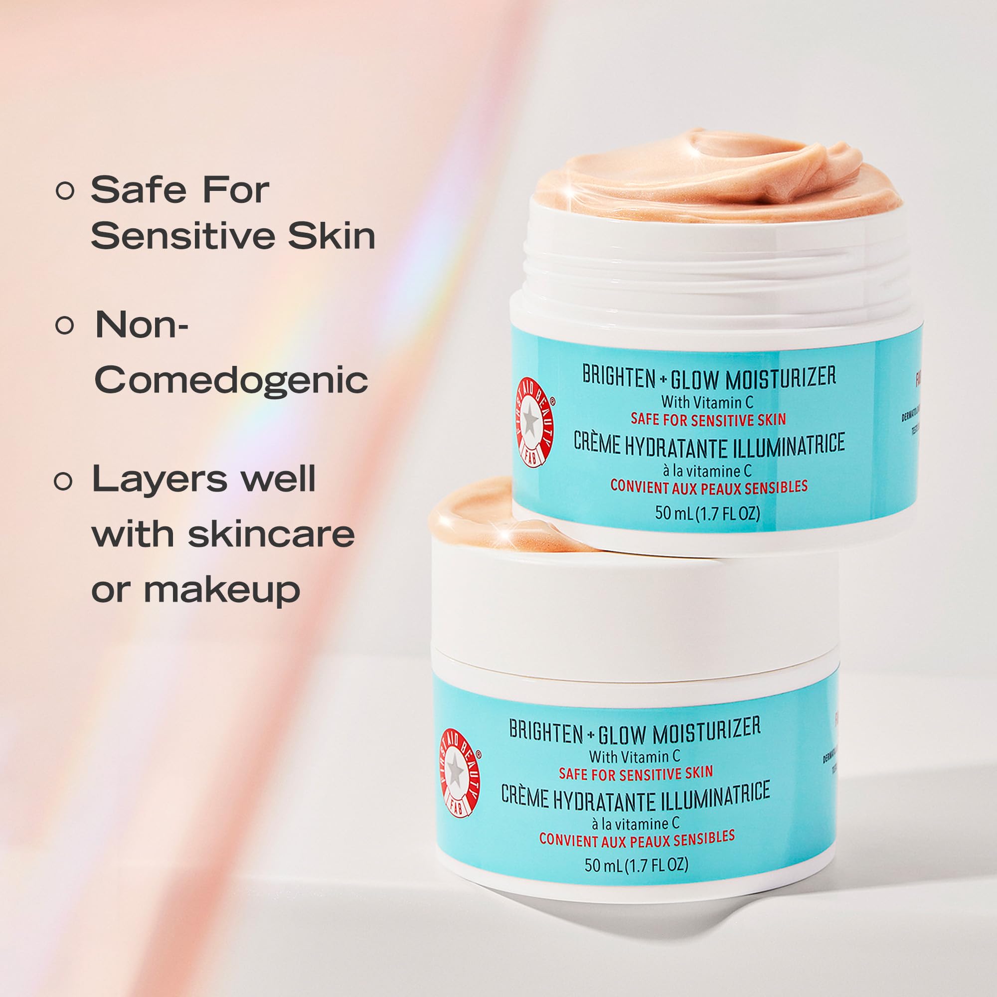 First Aid Beauty Brighten & Glow Vitamin C Moisturizer - Lightweight Hydrating Face Cream for Sensitive Skin, 1.7 oz | Daily Skincare Routine, Morning & Night Use for Radiant Complexion