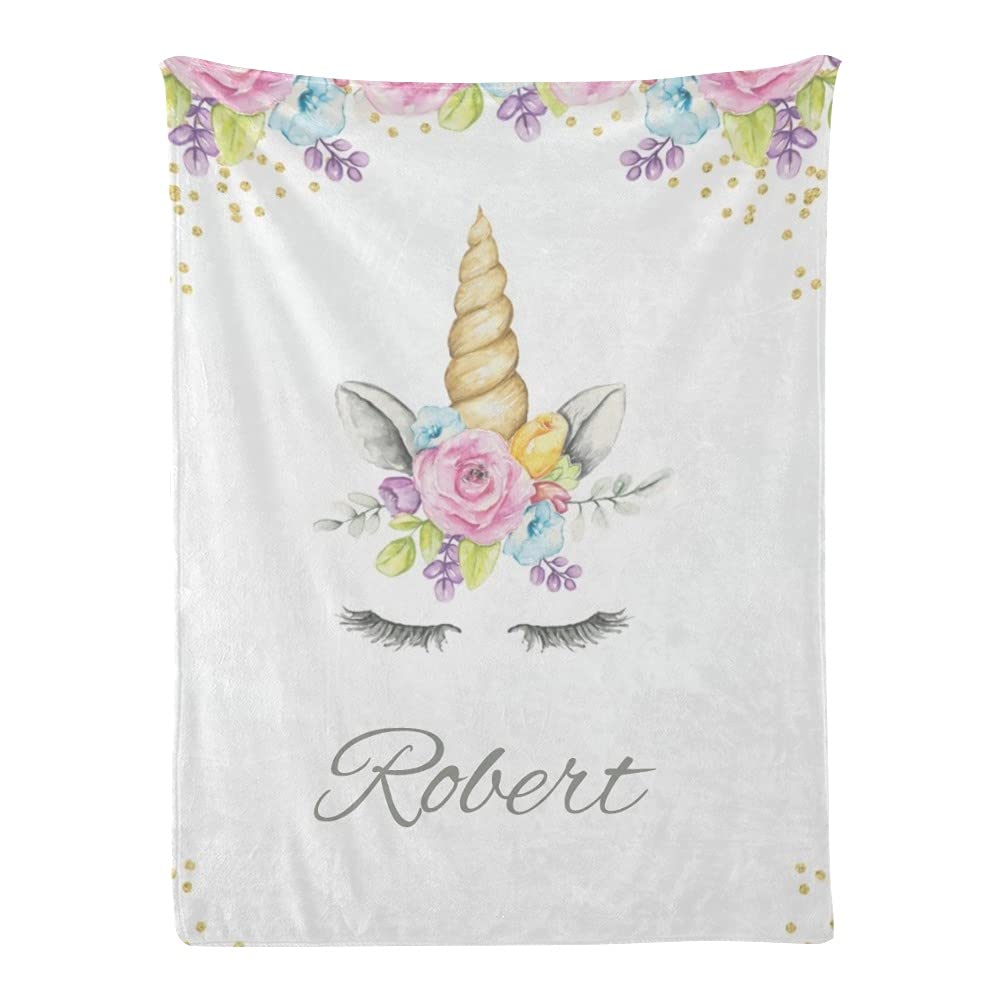 Custom Personalized Floral Unicorn Baby Blanket with Name - Super Soft Fleece Nursery Blanket for Boys & Girls - 30x40 Inches - Perfect for Baby Showers, Birthdays & Nursery Decor