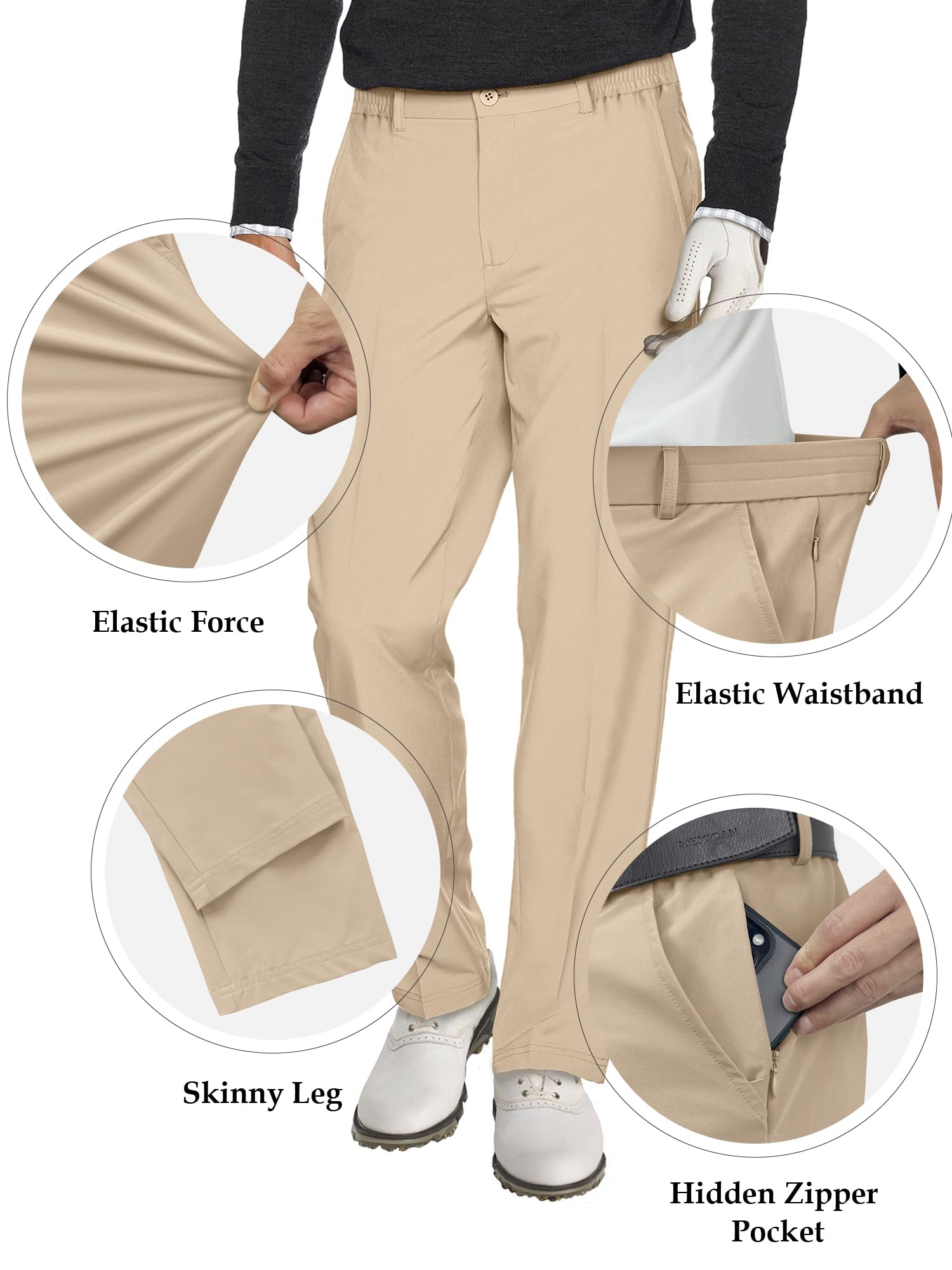 Comdecevis Men's Slim Fit Stretch Dress Pants - Business Casual & Golf Pants with Expandable Waist | Office Wear, Travel & Outdoor Activities