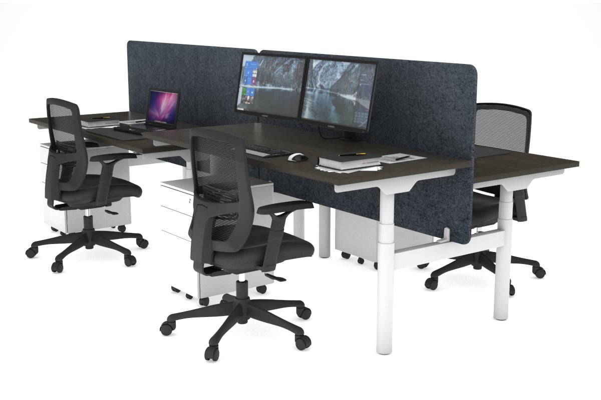 Flexi Premium Height Adjustable 4-Person H Bench Workstation - White Frame [1200L x 700W] - Ideal for Office, Coworking Spaces & Home Offices