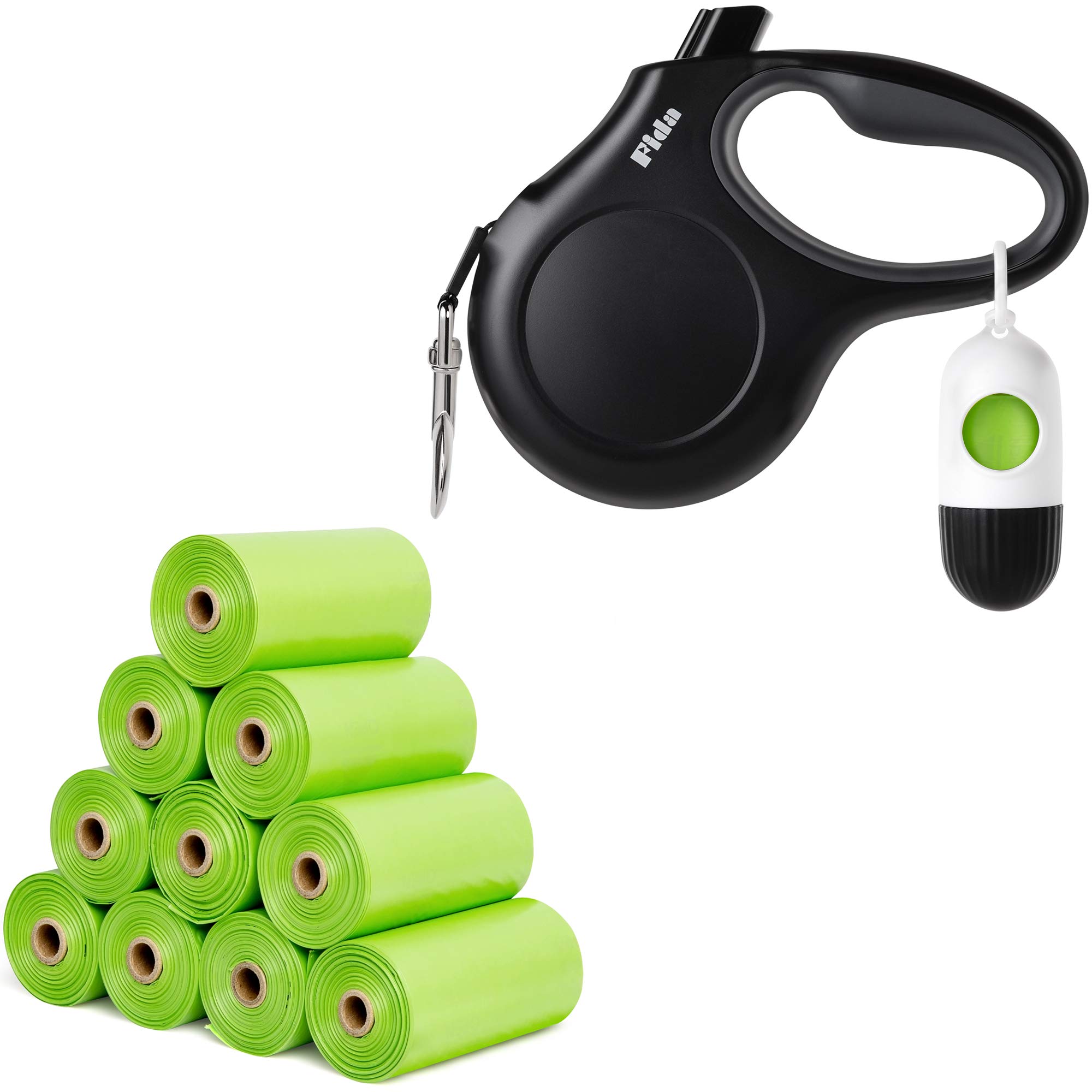 Fida Retractable Dog Leash with Waste Bag Dispenser - Includes 200 Poo Bags (10 Rolls) for Small Dogs | Perfect for Walking, Training & Outdoor Adventures