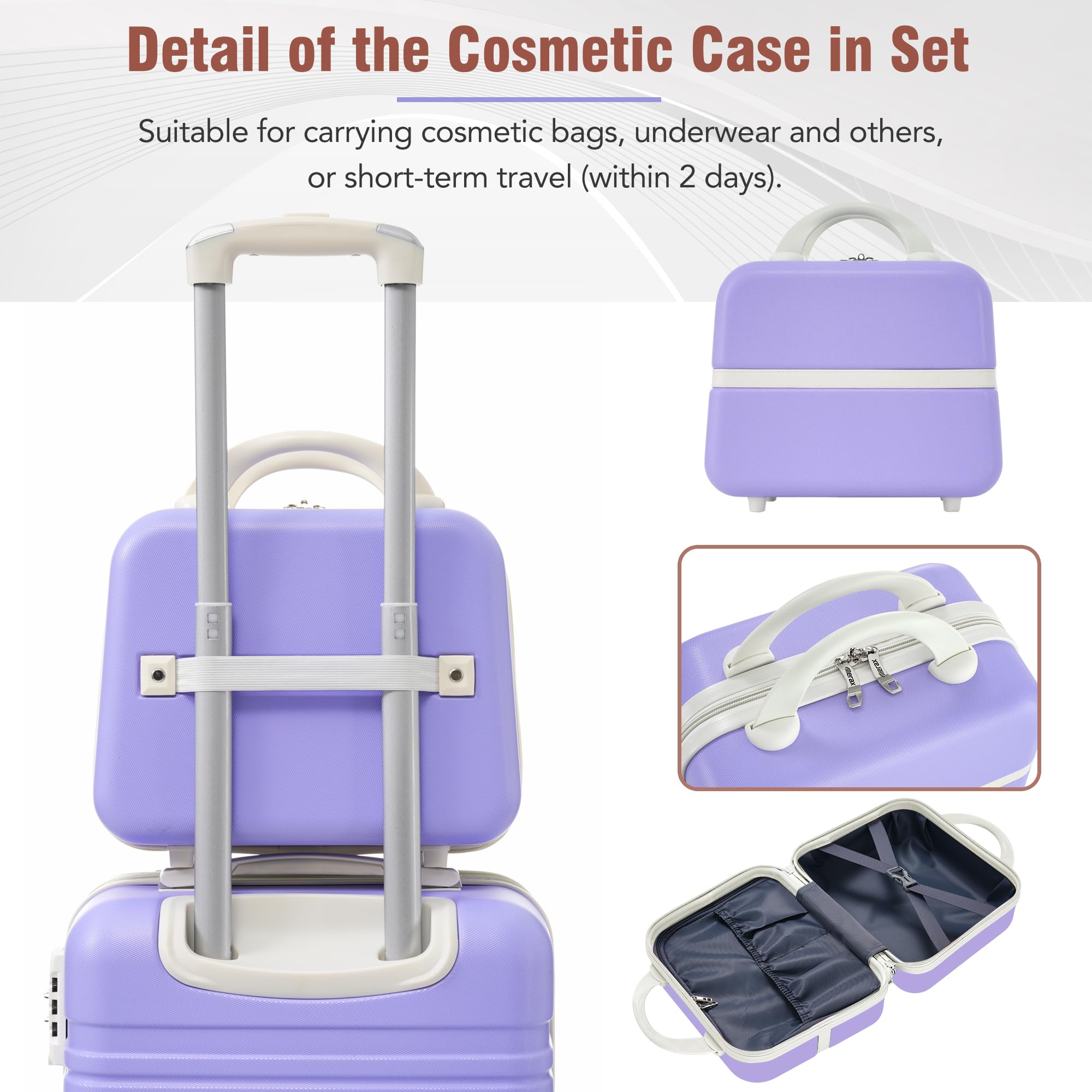 Merax 3-Piece Expandable Spinner Luggage Set with Cosmetic Case - Vintage Purple Suitcase (20