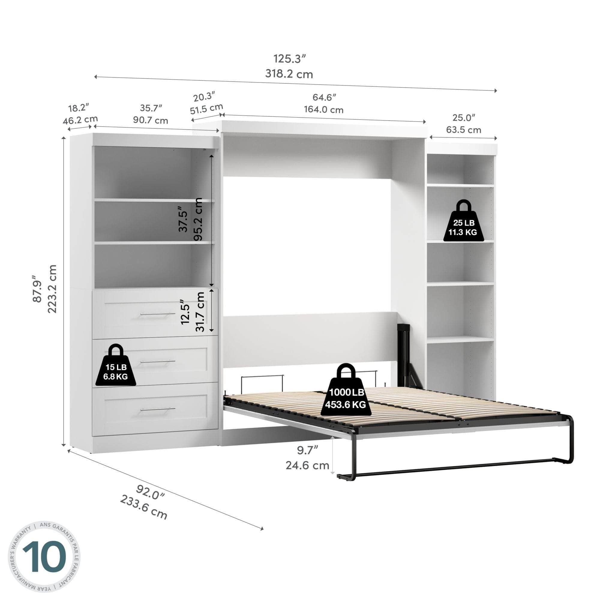 Pur Queen Murphy Pull Down Wall Bed with 2 Storage Drawers (126