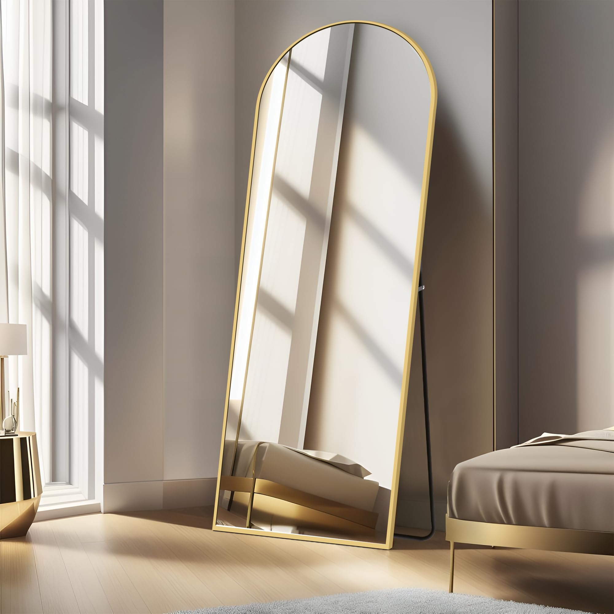 Full Length Mirror with Gold Metal Frame - 16x59 Inch Arched Floor Mirror with Stand for Bedroom, Living Room, Dressing Area | Elegant Home Decor & Full Body Viewing