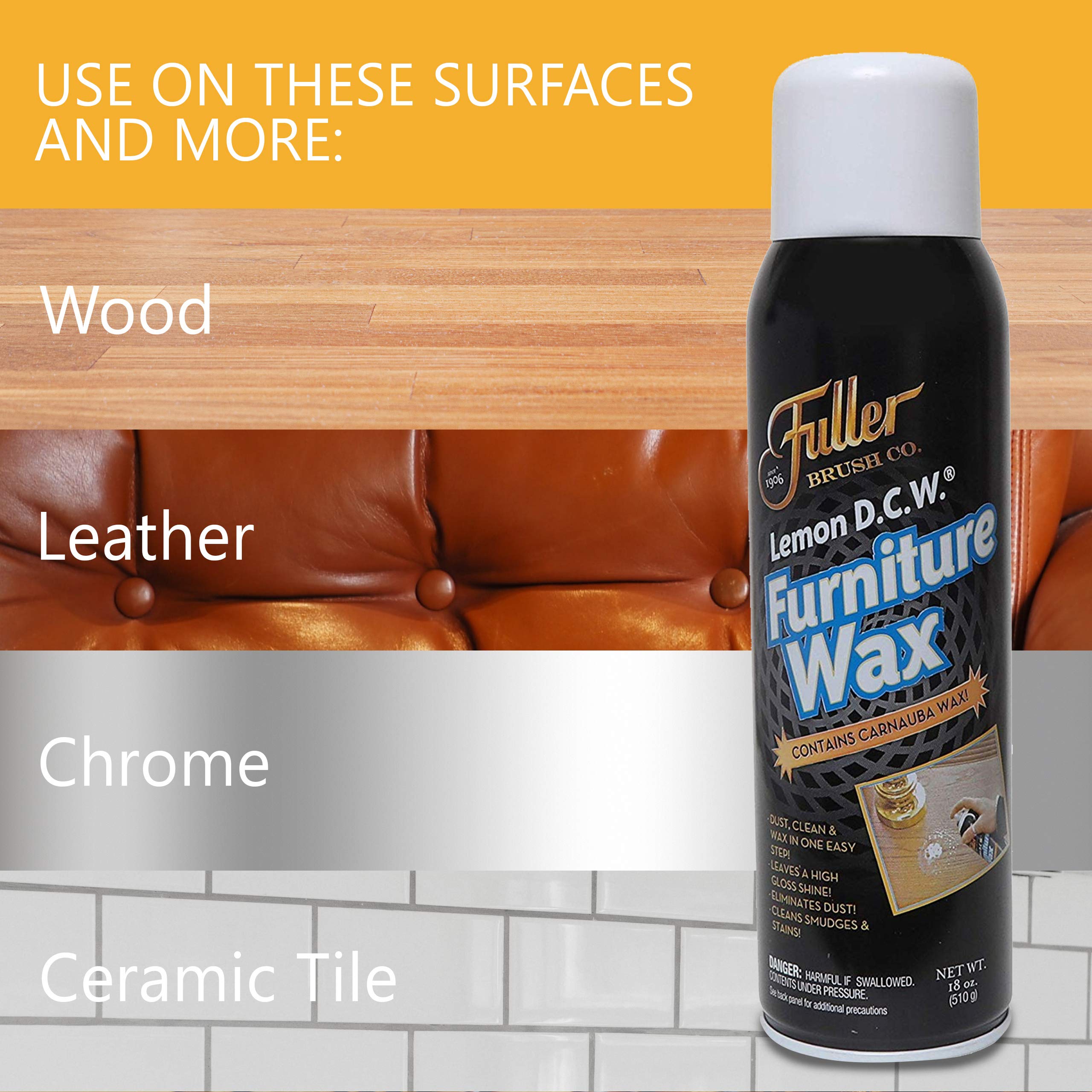 Fuller Brush Lemon D.C.W. Furniture Wax - 18 oz All-in-One Spray for Dusting, Cleaning & Waxing Wood Furniture - Perfect for Home, Office & Antique Care