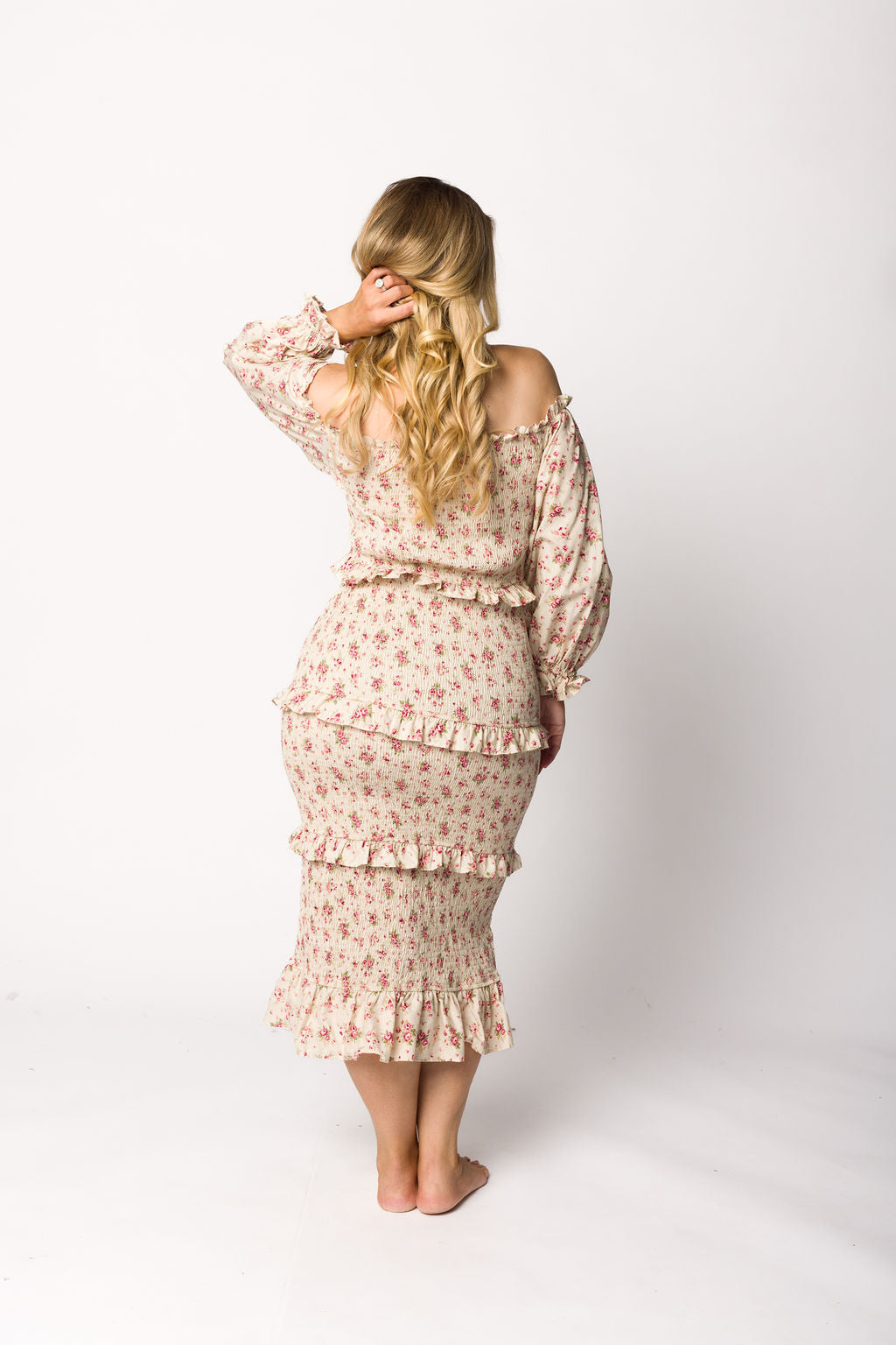 Lila Floral Printed Smocked Midi Dress - Pink Maternity Dress for Pregnancy, Bump Friendly, Summer Casual Wear, Baby Shower & Photoshoot Outfit