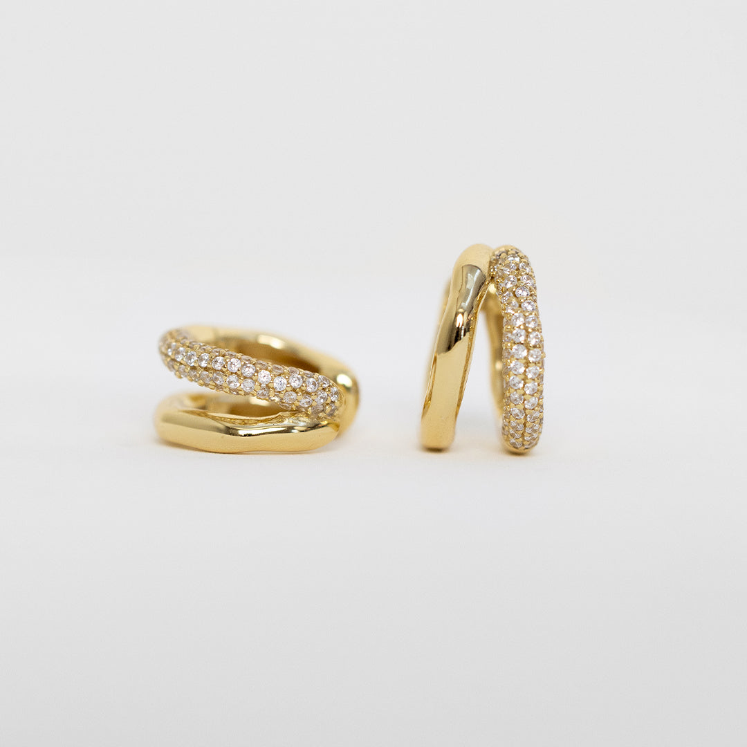 Monroe Pavé Double Huggie Hoop Earrings - Sparkling CZ Studs for Women, Perfect for Parties & Date Nights