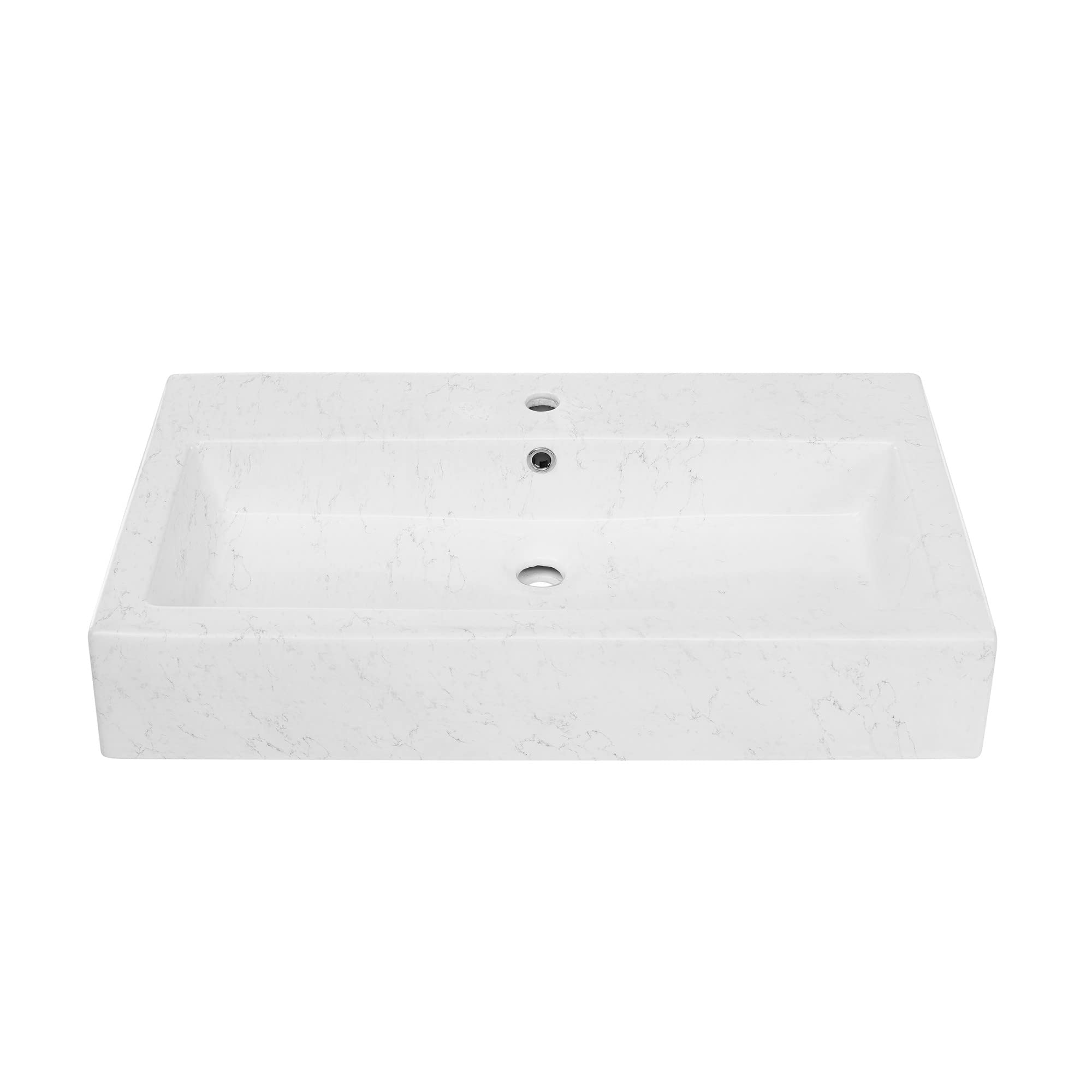 Voltaire Wide Rectangle Vessel Sink in Static Marble - Modern Bathroom Vanity Sink for Contemporary Homes & Luxury Hotels