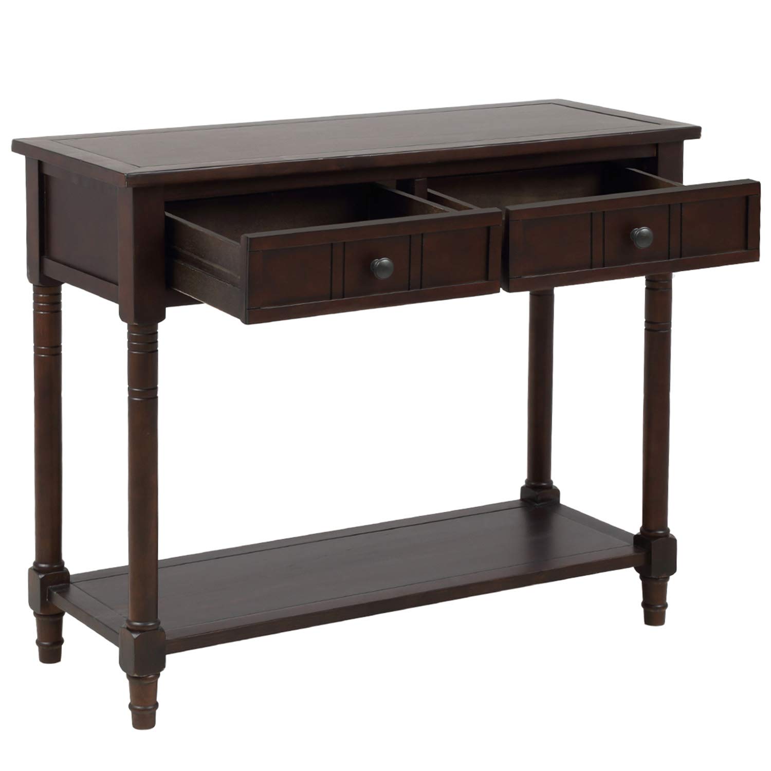 Antique Style Wooden Sofa Table with 2 Drawers & Bottom Shelf - Dark Espresso Console Table for Living Room, Entryway & Hallway | P PURLOVE Home Decor Furniture