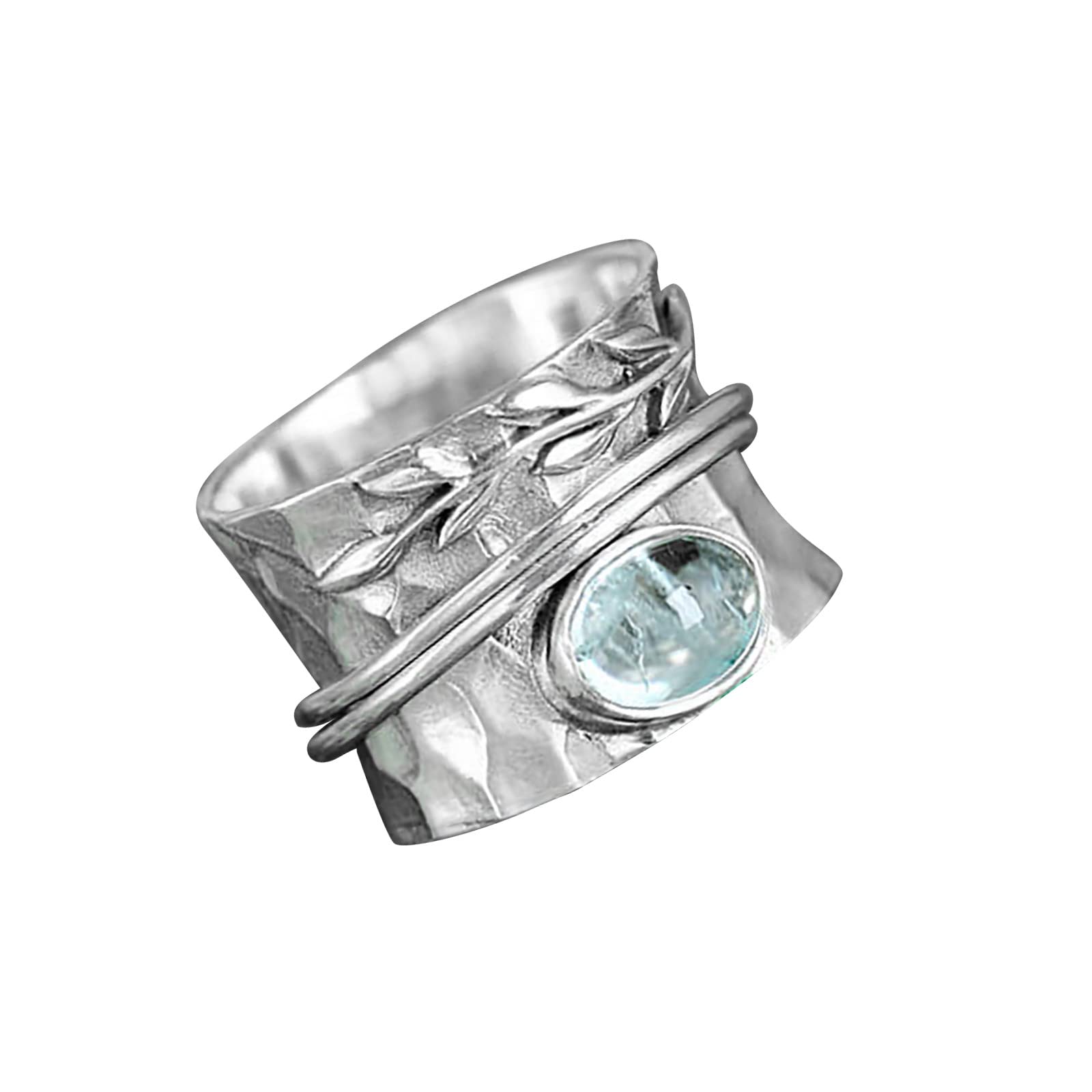 Vintage Adjustable Leaf Crystal Zirconia Swivel Ring for Women - Elegant Stress Relief Broadband Jewelry (Silver, Size 6) | Perfect Gift for Anniversary, Birthday, Mother's Day | Great for Office Wear, Date Night, Wedding, Party & Everyday Fashion | Ideal for Casual Outfits, Evening Events, Romantic Dates & Bridal Accessories | Versatile for Work, Holiday, Relaxation & Self-Care Moments