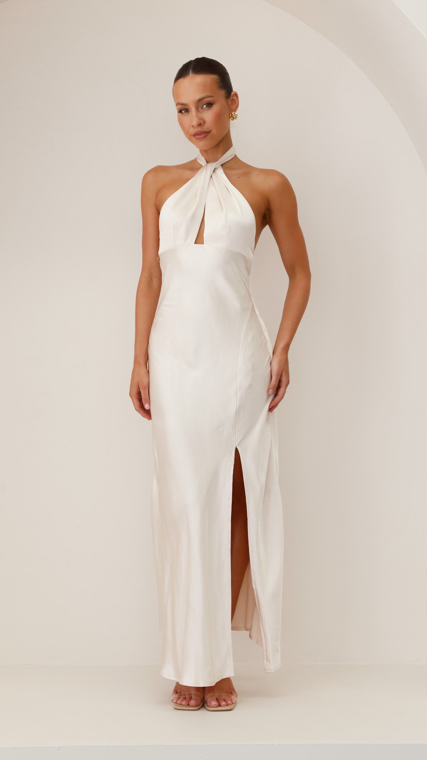 Amalia Maxi Dress in Champagne - Elegant Long Flowy Dress for Women, Perfect for Weddings, Parties & Summer Vacations