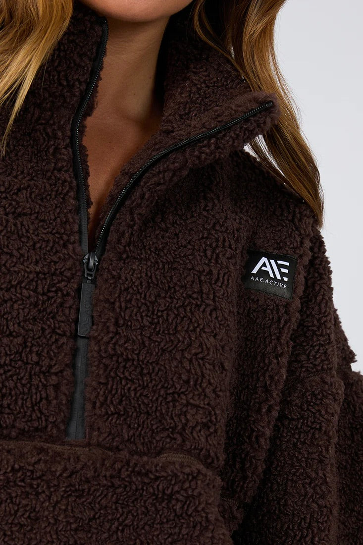 Amara Brown Quarter Zip Teddy Sweatshirt for Women - Soft Fleece Pullover with Kangaroo Pocket - Cozy Winter Casual Wear for Outdoors & Lounge