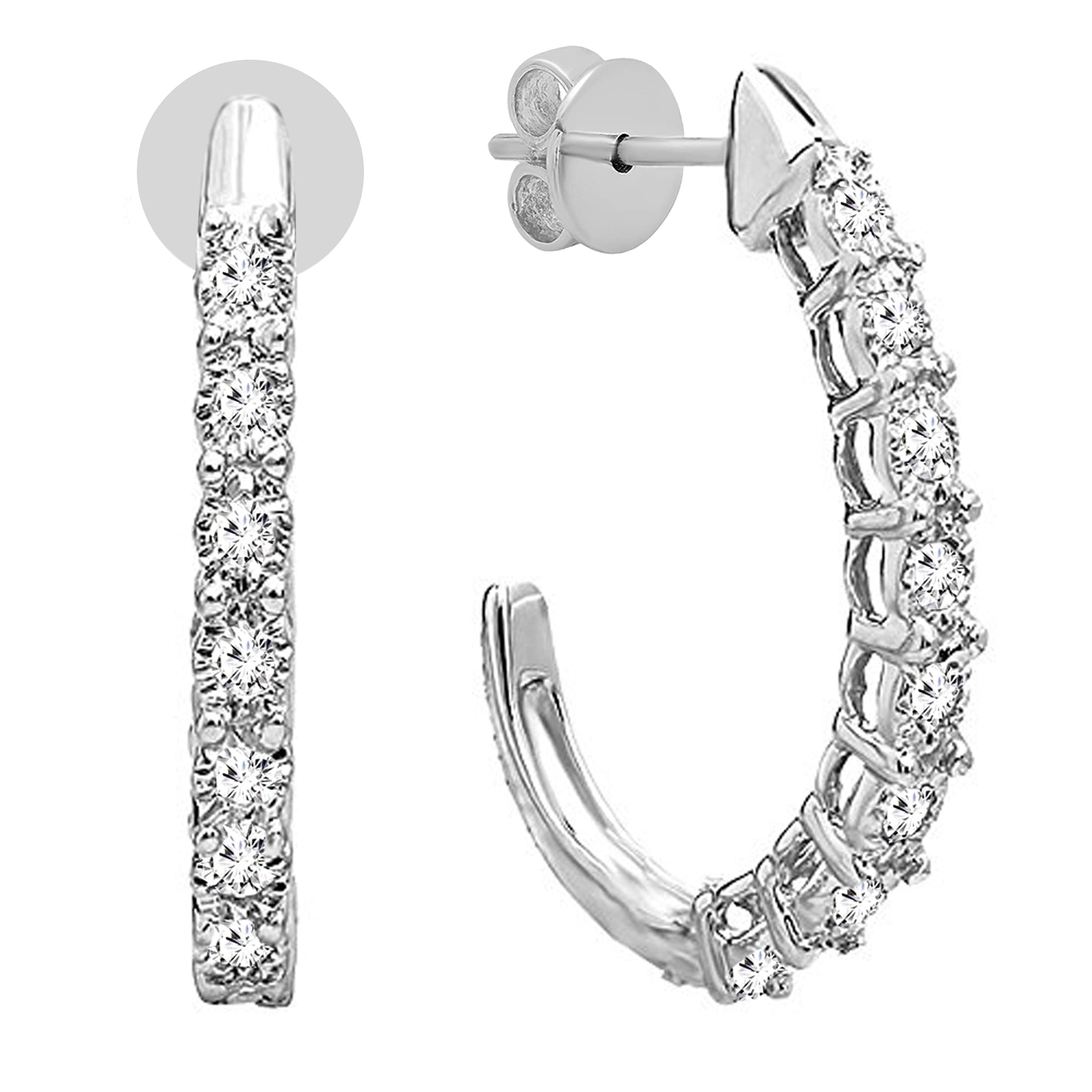 0.15ctw Round Diamond J-Hoop Earrings for Women - 925 Sterling Silver Dazzlingrock Collection | Elegant Gift for Anniversary, Birthday & Special Occasions