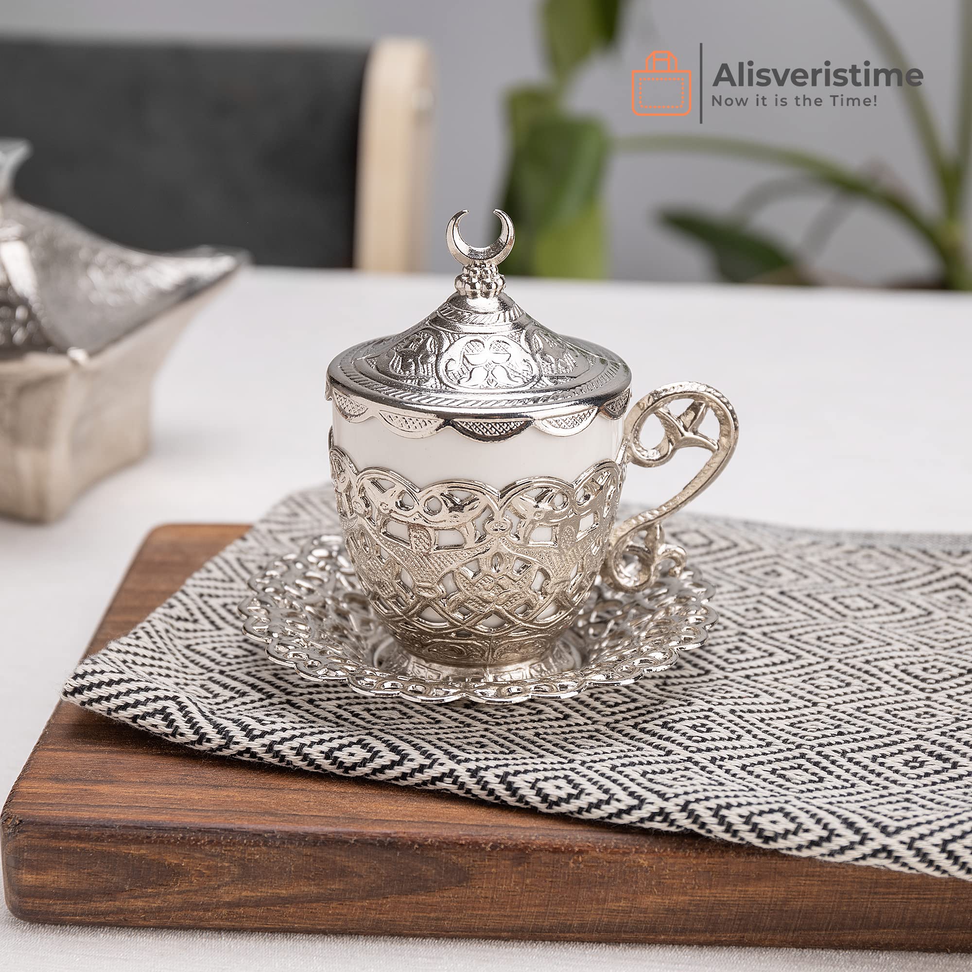 27-Piece Turkish Greek Arabic Coffee Espresso Cup & Saucer Set - Elegant Silver Floral (Gelincik) Design for Home, Cafe & Gift Giving - Perfect for Traditional Coffee Ceremonies & Entertaining Guests