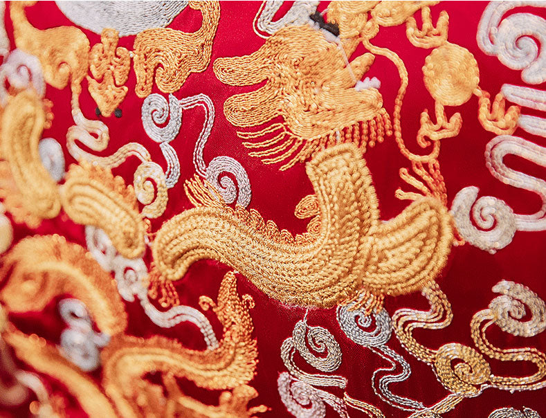 2023 Dragon Phoenix Embroidered Wedding Qun Kwa Dress with Fit & Flare Skirt - Traditional Chinese Bridal Gown for Wedding Ceremony & Tea Party