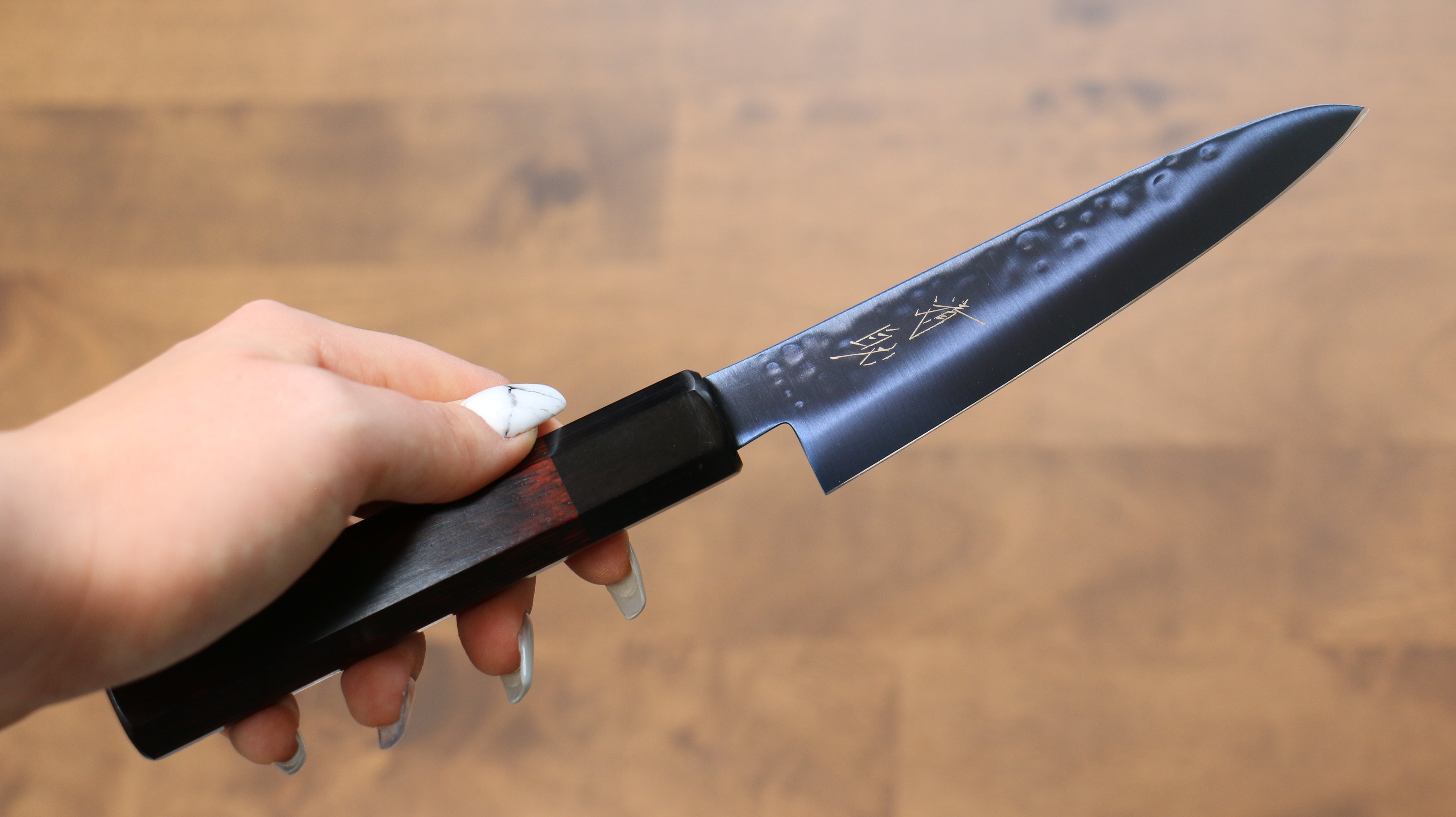 Seisuke SK 85 120mm Hammered Petty Utility Knife - Japanese Ion Plating Stainless Steel Blade with Red Pakka Wood Handle - Perfect for Slicing, Chopping & Garnishing in Professional Kitchens & Home Cooking
