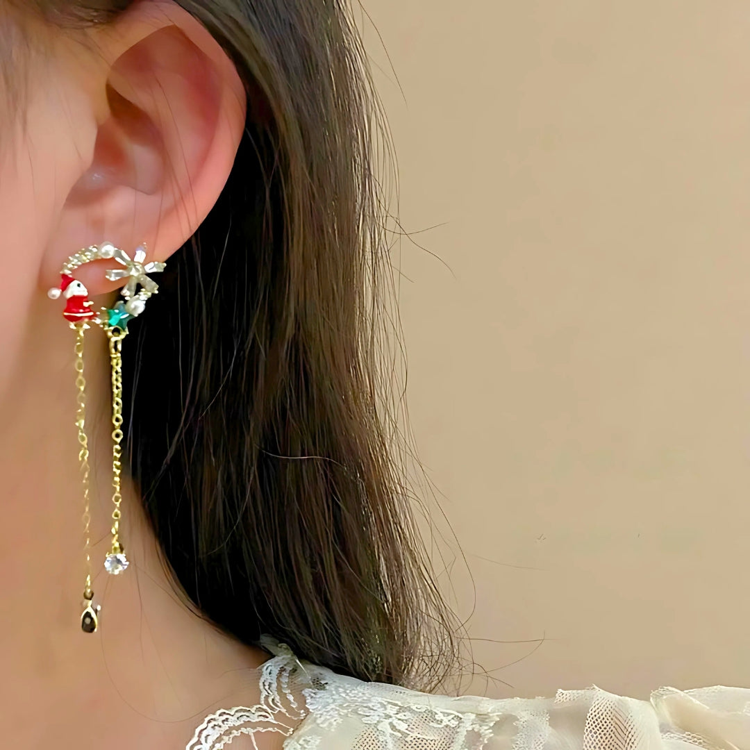 Asymmetric Santa Claus Earrings - Christmas Stocking Stuffers for Women | Festive Holiday Jewelry Gift for Parties & Xmas Celebrations | AE1656