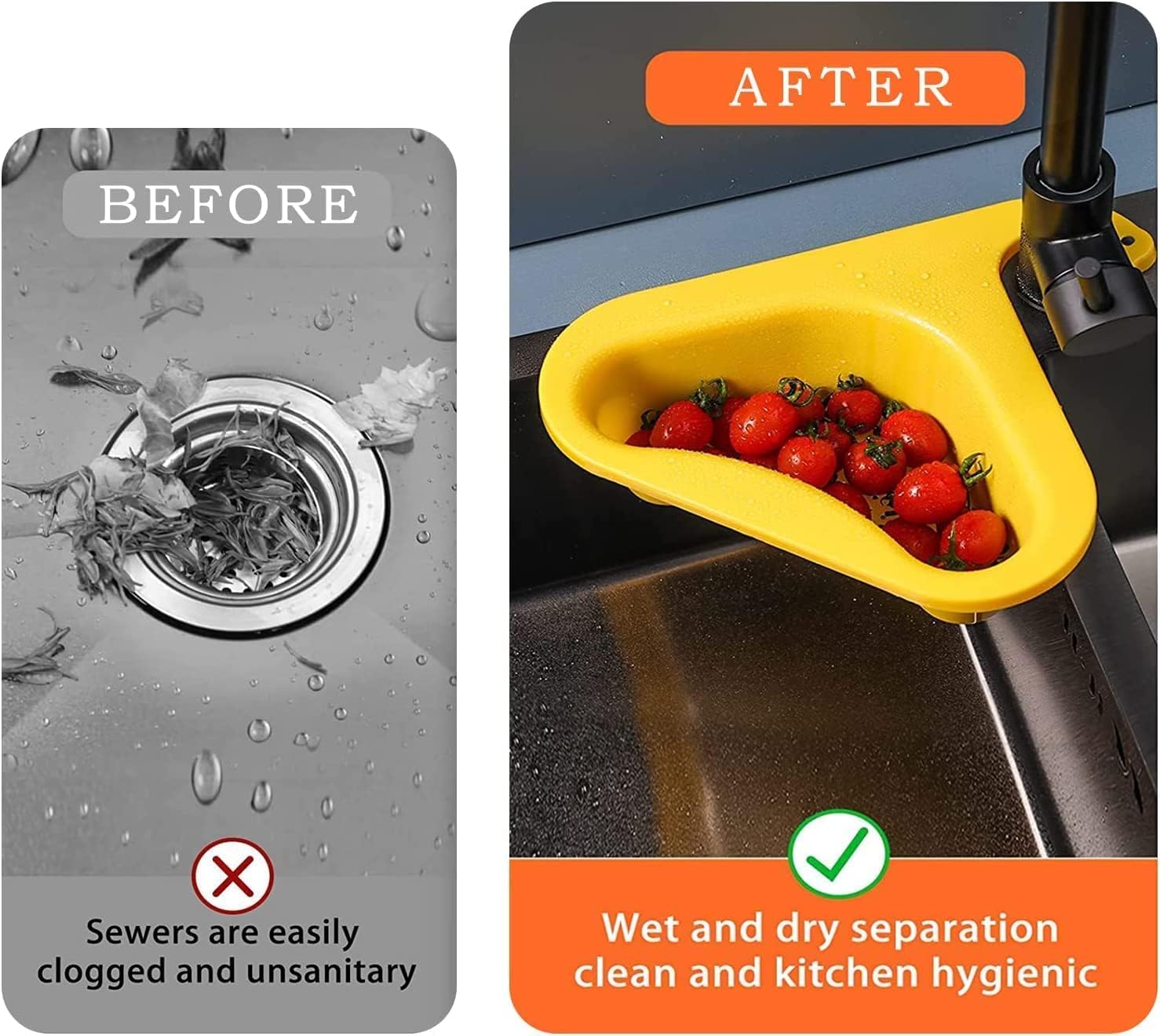 Bimex Swan-Shaped Drain Basket for Kitchen Sink - Multi-Functional Triangular Sink Strainer with Faucet Hook - Universal Fit for All Sinks (2-Pack) - Perfect for Washing Fruits, Vegetables & Dish Drainage