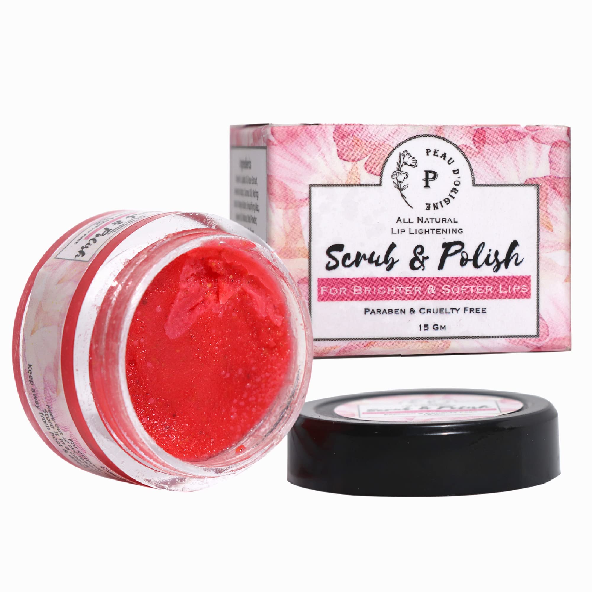 Original Peau D’origine Lip Scrub Balm - Lightening & Brightening Dark Lips Treatment for Men & Women - Exfoliates Dry, Chapped Lips & Removes Lipstick Stains - 15gm Lip Care for Smokers & Daily Use - Perfect for Pre-Lipstick Prep & Nighttime Lip Care Routine
