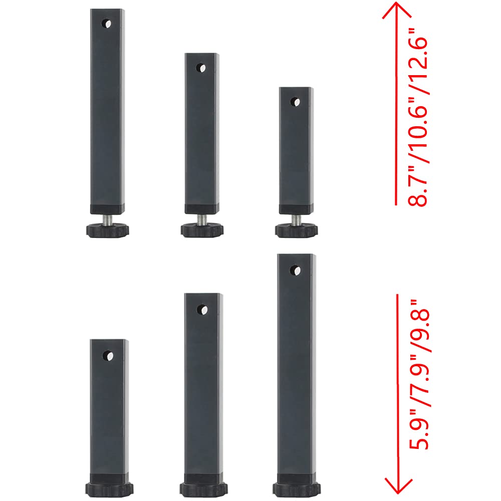 Adjustable Metal Furniture Legs for Beds, Cabinets & Frames - 2 Pack Black Support Feet (7.85