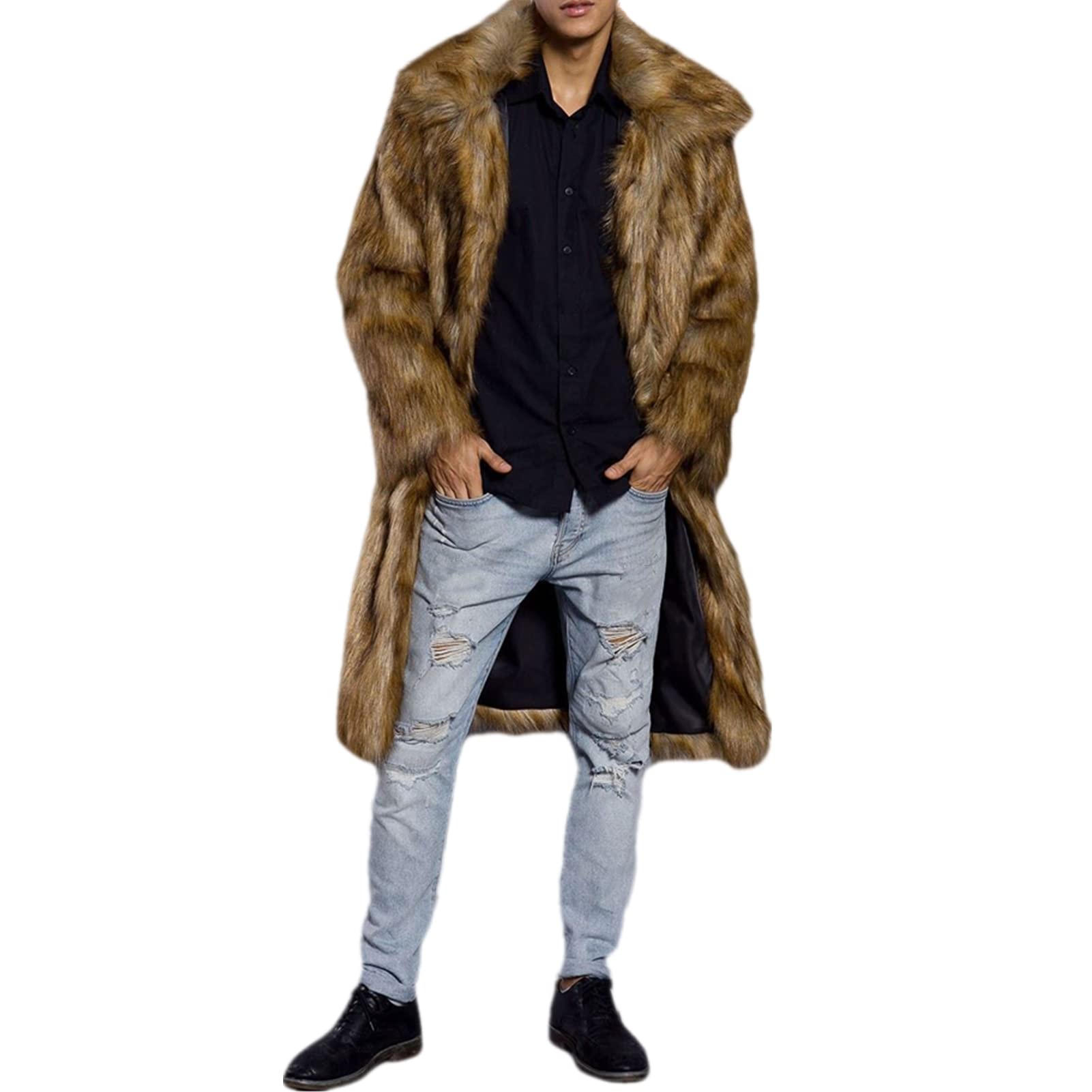 Men's Fluffy Long Sleeve Faux Fur Coat Jacket - Winter Warm Lapel Parka Overcoat for Cold Weather | Perfect for Outdoor Activities, Casual Wear & Holiday Parties
