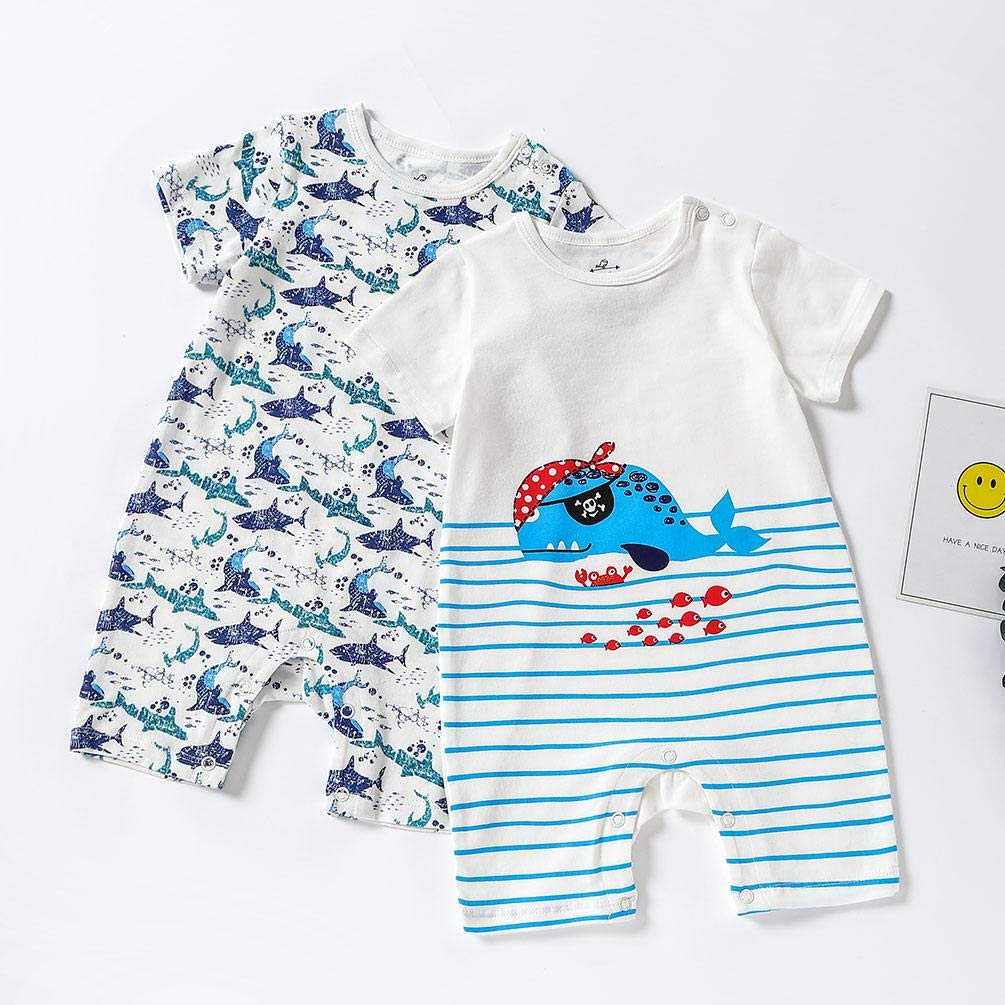 Zanie Kids Baby Boy Rompers - 2-Pack Short Sleeve Snap Cotton Outfits for Toddlers | Summer Casual Wear & Playtime Clothes