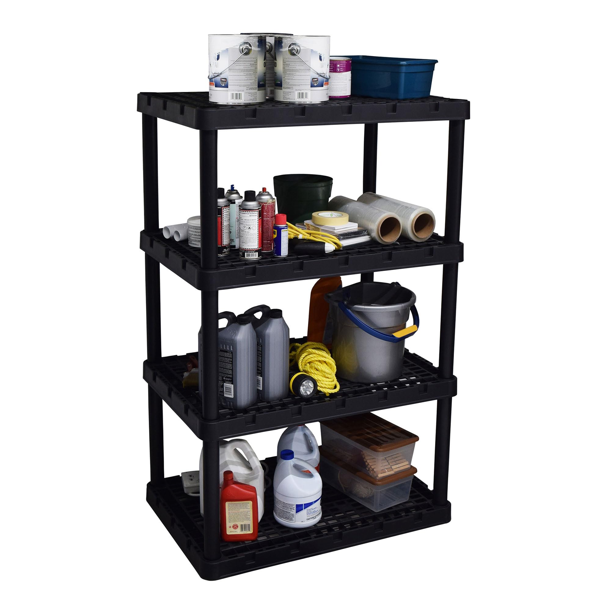 Gracious Living 4-Pack XL Heavy-Duty Storage Shelves | Knect-A-Shelf System | Black Metal Shelving Unit | Perfect for Garage, Basement & Closet Organization