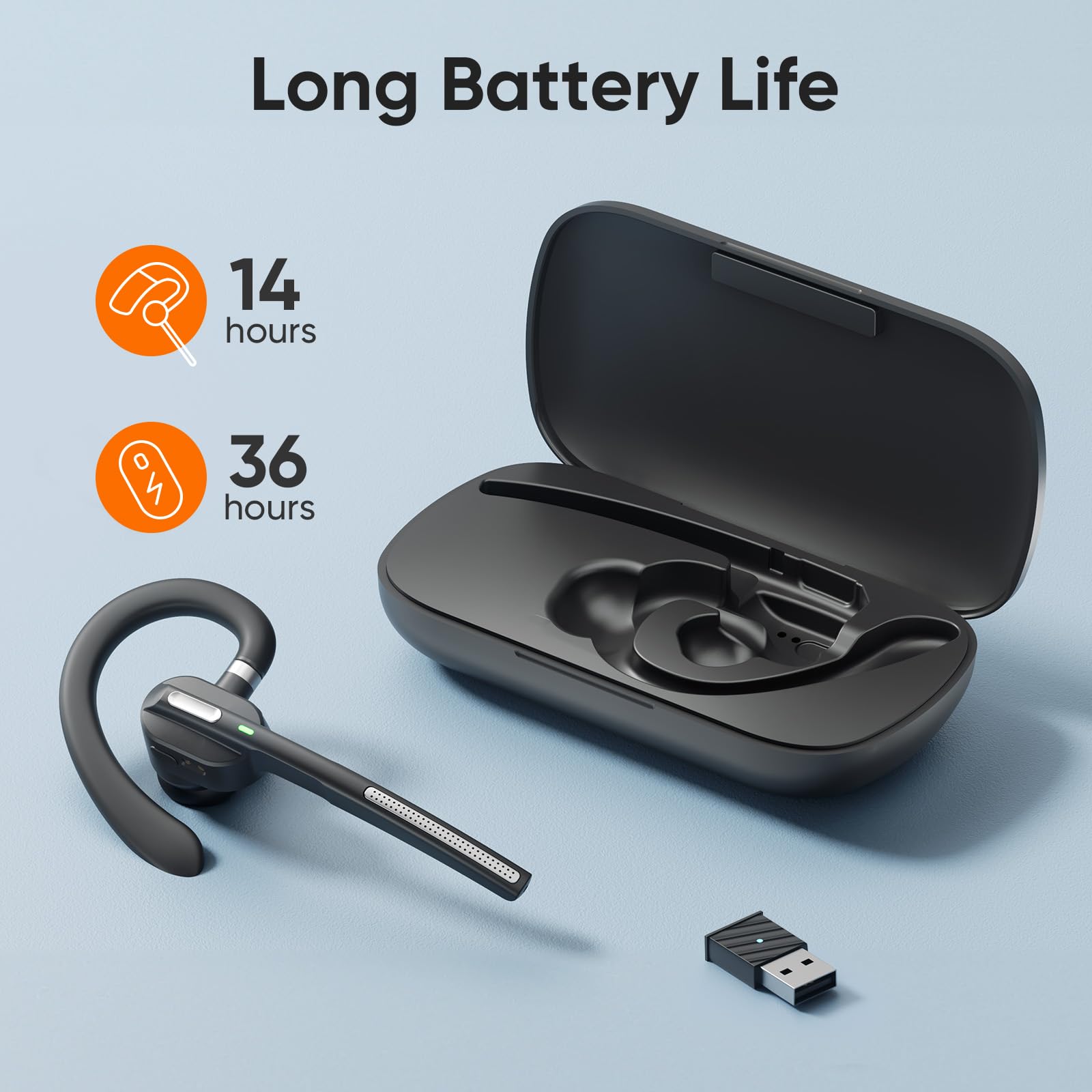 Wireless Bluetooth Headset with Noise Cancelling Microphone - USB Dongle for PC & Laptop - Lightweight Hands-Free Headset for Business Calls, Online Meetings, MS Teams, Zoom - Perfect for Remote Work & Office Use