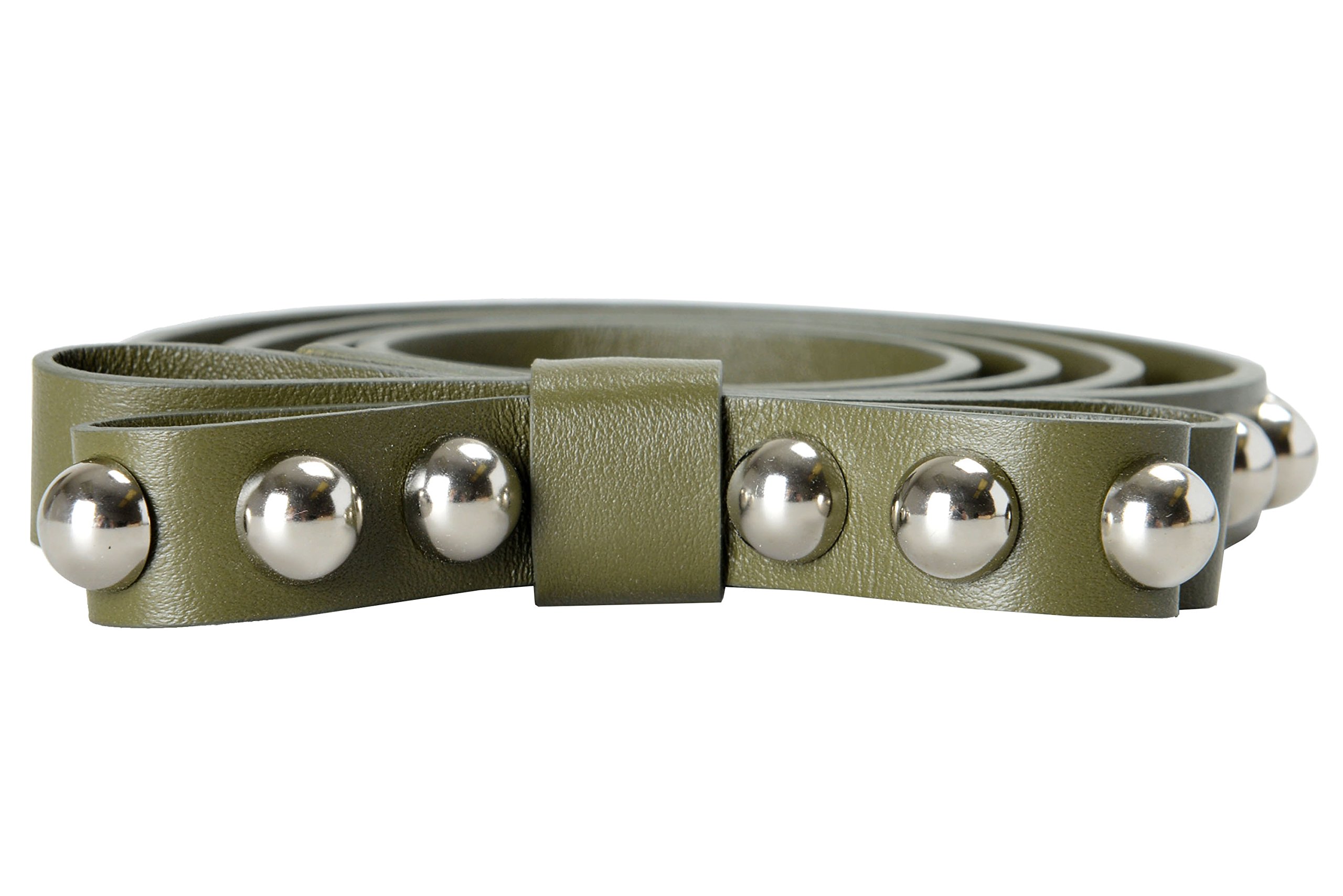 Stylish Leather Women's Belt with Green Metal Beads - Size L | Perfect for Casual Outfits & Boho Fashion