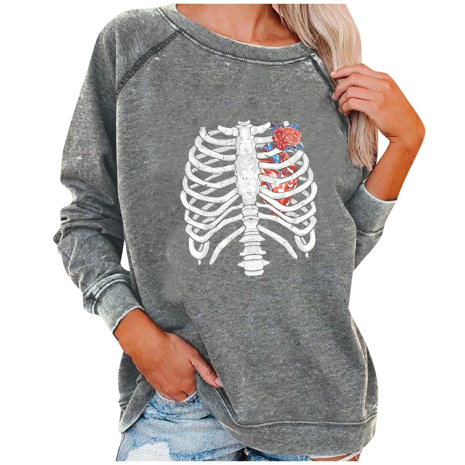 Women's Halloween Sweatshirt - High Neck Long Sleeve T-Shirt Top for Autumn | Cozy Casual Coat for Costume Parties, Trick or Treating & Fall Outfits