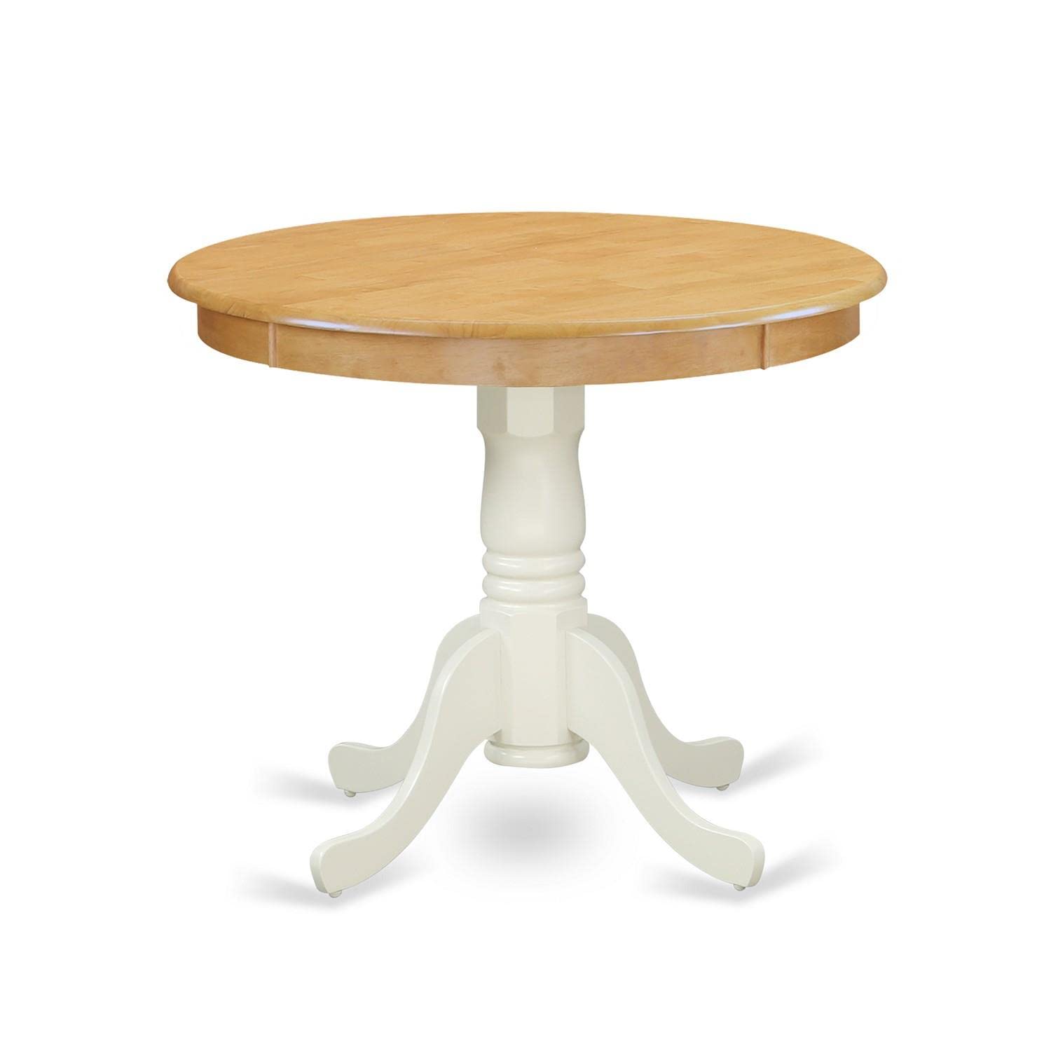 Antique Oak & Linen White 36x36 Inch Round Wooden Kitchen Dining Table with Pedestal Base - Perfect for Farmhouse, Cottage, and Vintage Style Dining Rooms