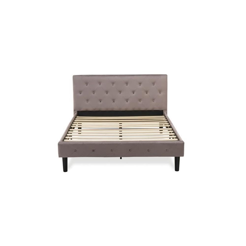 East West Furniture NL14Q-1DE13 2-Piece Queen Bed Set - Brown Taupe Velvet Upholstered Headboard & Burgundy Finish Nightstand - Modern Bedroom Furniture for Master Bedroom, Guest Room, or Apartment