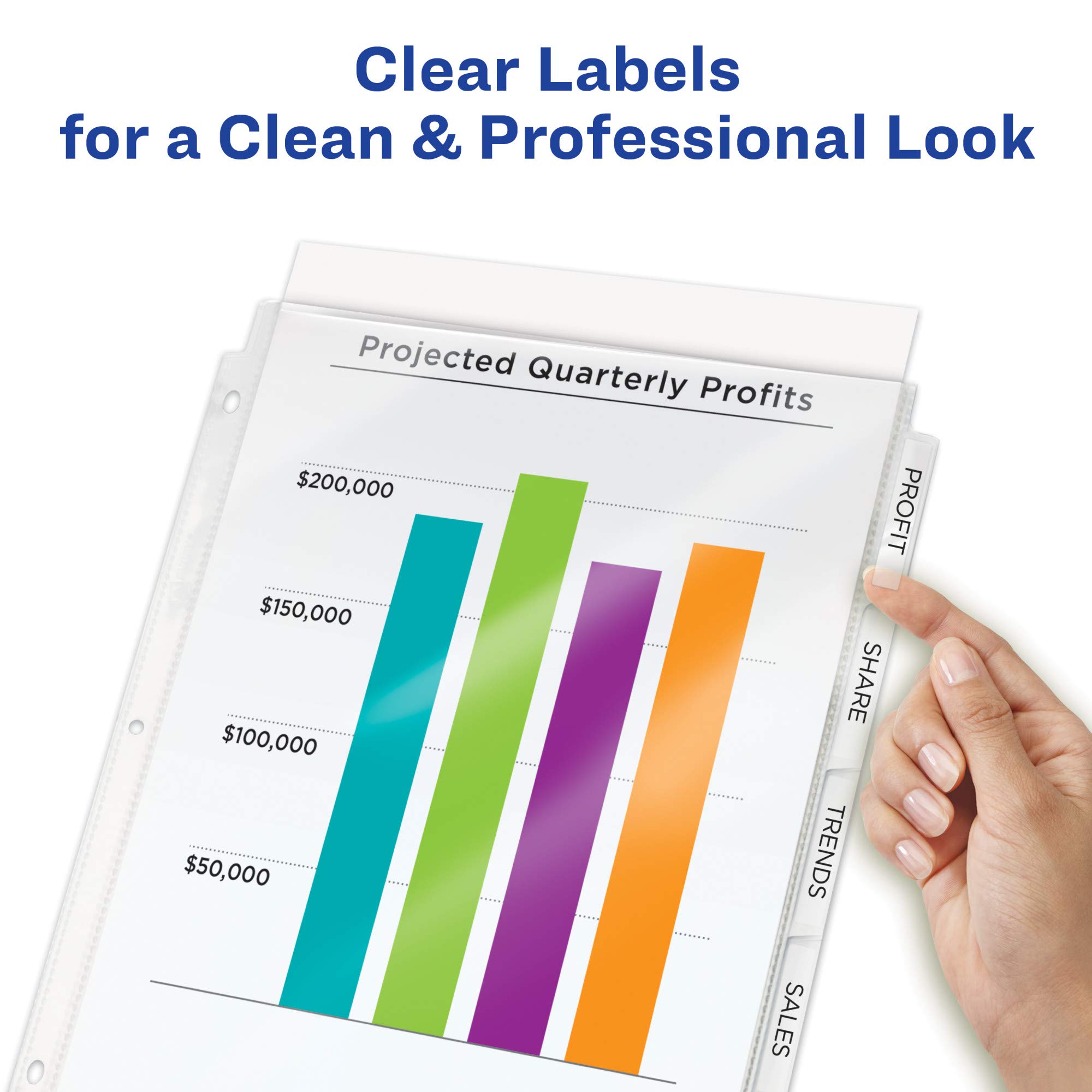 Avery 8-Tab Sheet Protector Dividers with Printable Easy Peel Clear Labels - White Tabs Index Maker Set (75501) for Office Organization, School Binders & Document Filing