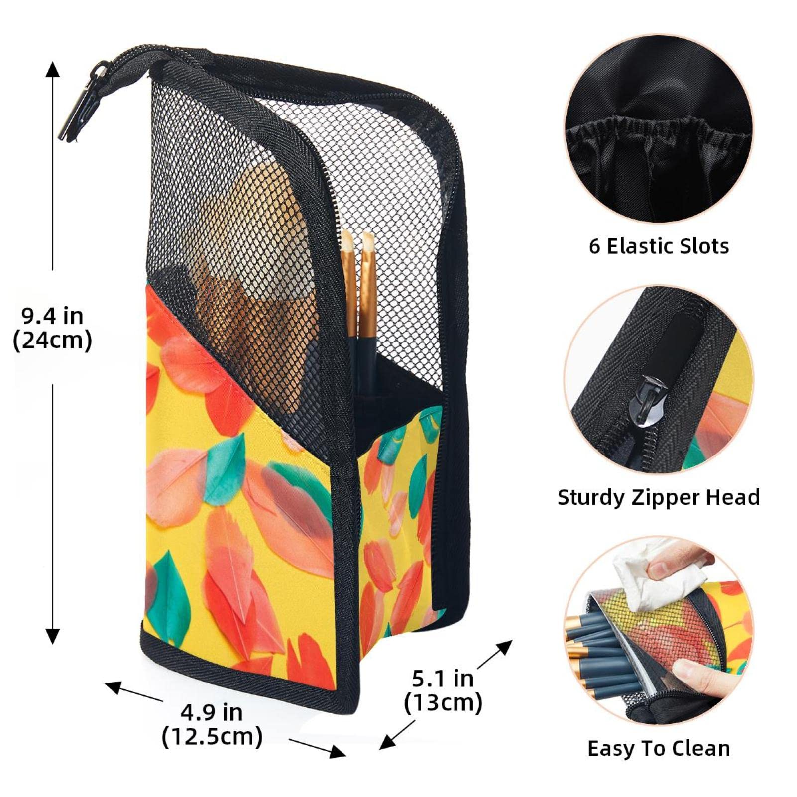Portable Makeup Brush Organizer Bag with 12 Slots - Colorful Feather Design Travel Makeup Brush Holder Case for Professional Artists & Beginners - Perfect for Travel, Home Vanity & Salon Use