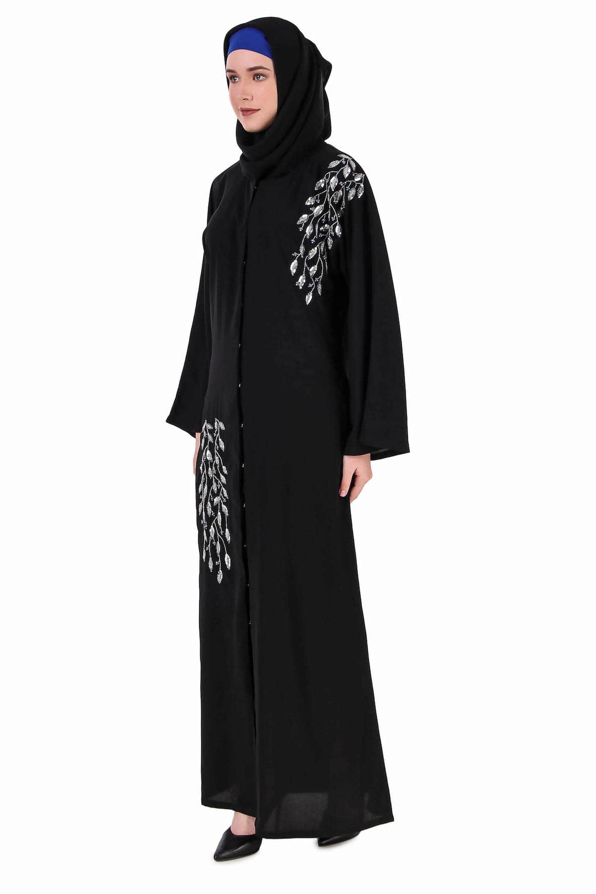 Elegant Front Open Hand Leaf Embroidered Dubai Abaya Dress for Women - Perfect for Islamic Prayer, Eid Celebrations & Modest Fashion