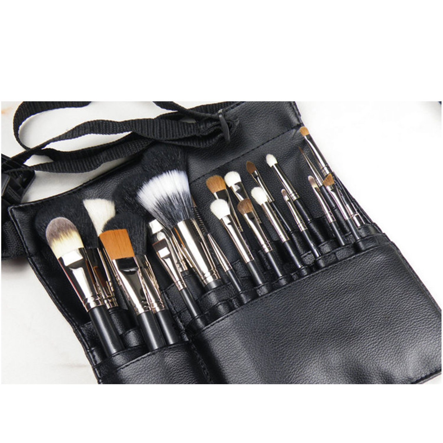 SteelFever 22-Pocket Professional Makeup Brush Organizer Bag with Adjustable Belt - Perfect for Makeup Artists, Travel & Salon Use