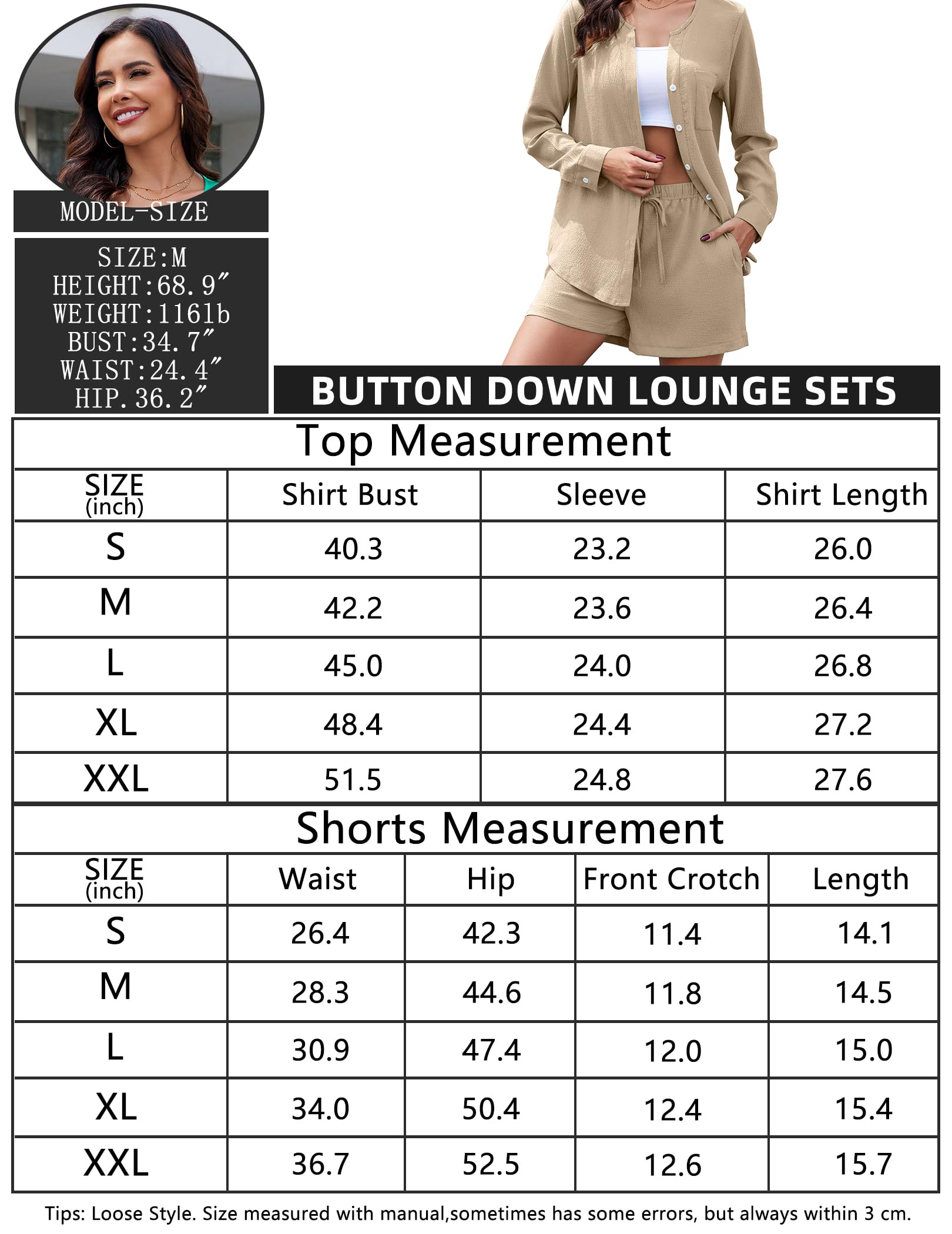 2 Piece Pajama Sets for Women - Summer V-Neck Button Down Shirt & Lounge Shorts with Pockets | Vacation Outfits, Sleepwear & Loungewear for Home, Beach & Travel