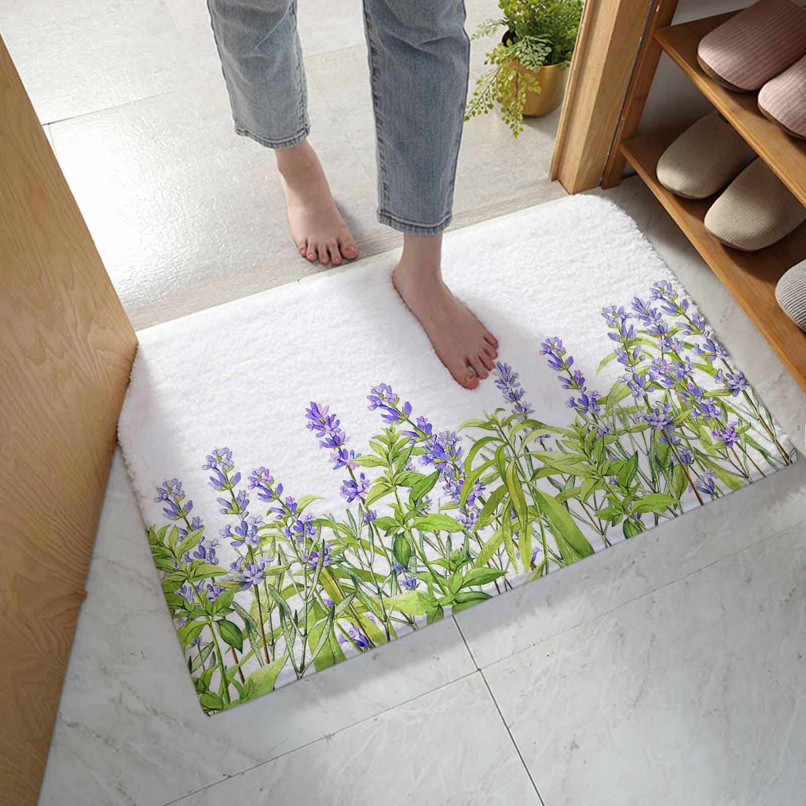 Luxury Purple Lavender Bath Mat - Soft Plush Microfiber Non-Slip Shower Rug with Watercolor Floral Design | Super Absorbent Shaggy Bathroom Floor Mat 18x30 inches | Perfect for Farmhouse Decor, Spa Bathrooms & Cozy Home