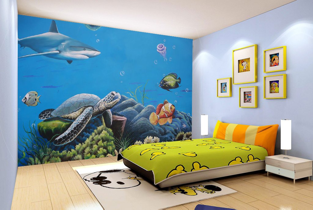 3D Sea Turtle Fish Wall Decal - Self-Adhesive Removable Vinyl Wallpaper Mural (205”x114”/520x290cm) for Home, Office & Kids Room Decor - Underwater Theme Wall Sticker
