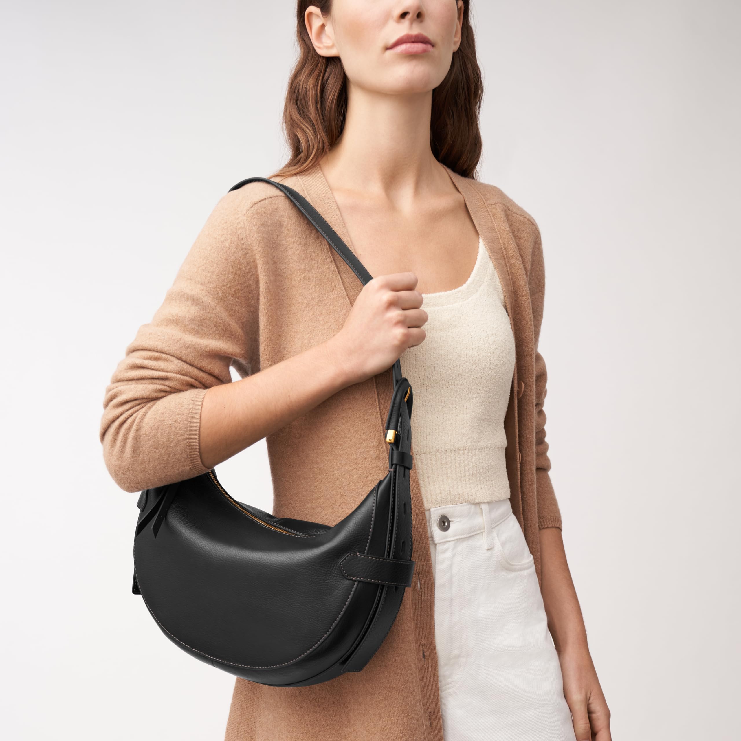 Fossil Women's Harwell Genuine Leather Hobo Purse Handbag - Stylish Crossbody Shoulder Bag for Everyday Use, Work & Travel