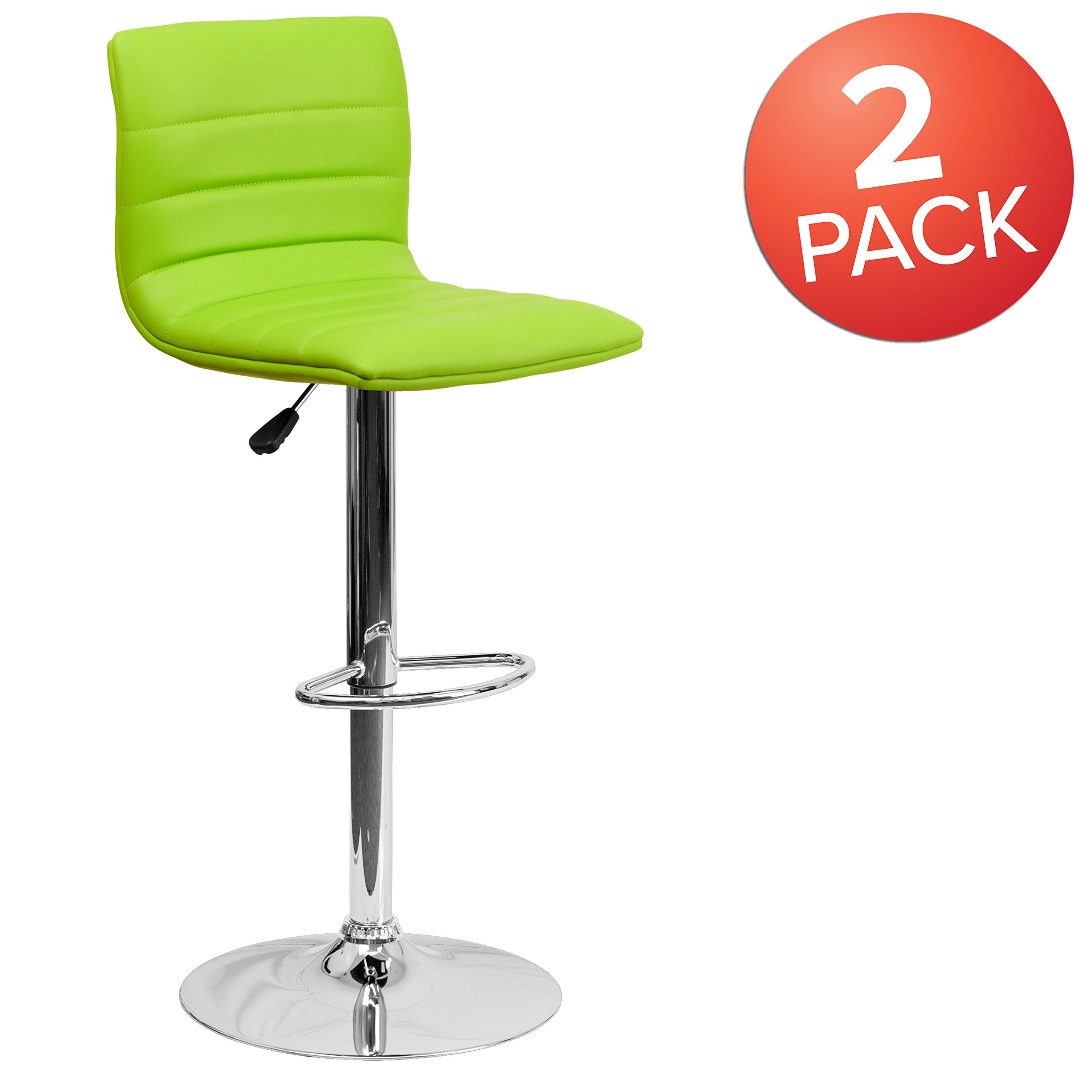 2 Pack Adjustable Height Green Vinyl Bar Stools with Horizontal Stitch Back - Perfect for Kitchen Island, Breakfast Nook & Home Bar Decor