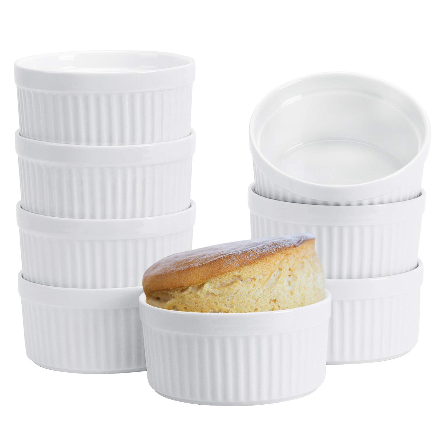 8 OZ Porcelain Ramekins Set of 8 - Oven Safe Souffle Dishes for Creme Brulee, Custard, Lava Cakes, Pudding & Flan - Perfect for Mini Desserts, Small Baking & Serving Bowls - Ideal for Home Baking, Restaurant Use & Party Dessert Presentation